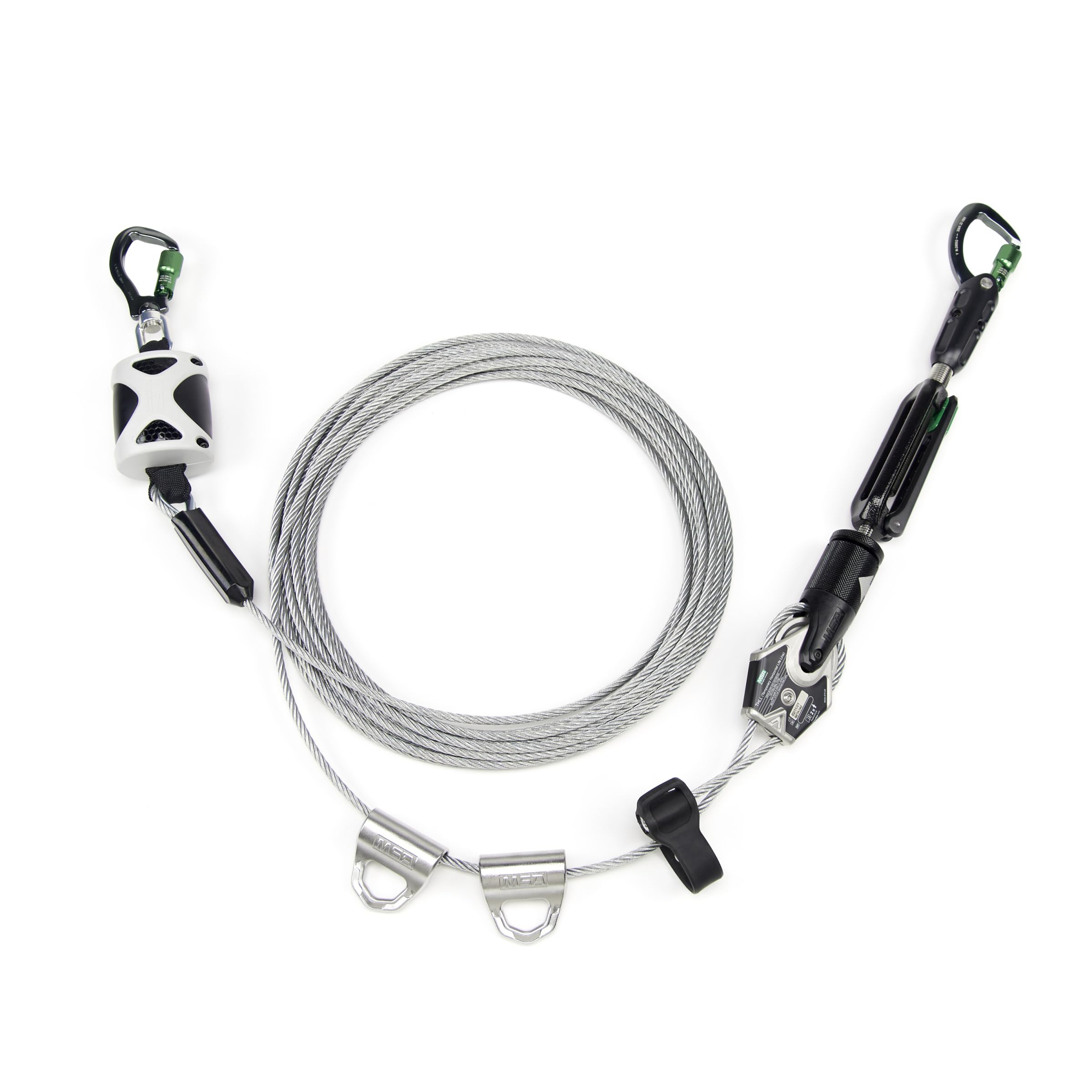 MSA 10219290 Cavo Temporaneo Orizzontale Lifeline per 2 Lavoratori, 100 'con Shuttles Bypass, Processo di installazione senza attrezzi, Cavo in acciaio leggero e resistente, Indicatori di tensione