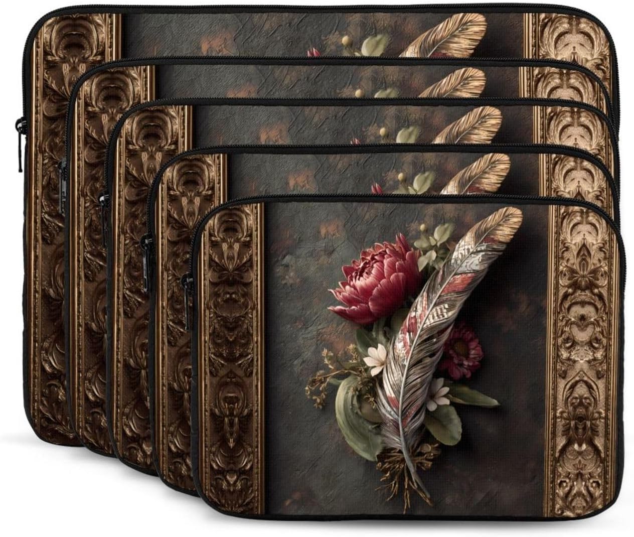 Retro Feather Pattern Shockproof Portable Laptop Sleeve Bag 13 inch for Men Women Business Travel, Office Daily Use image 2