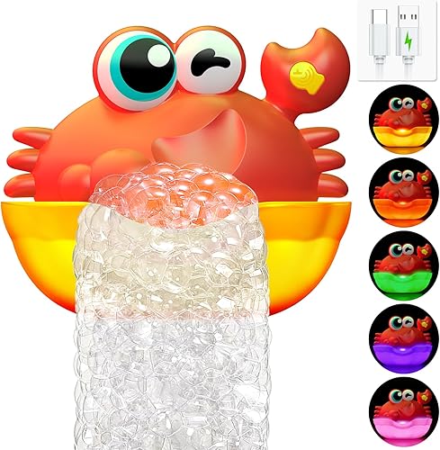Juguetes de baño iluminados, máquina de burbujas de cangrejo, juguetes de baño para bebés con luces coloridas para niños de 1 a 3, 4 a 8 años, gran