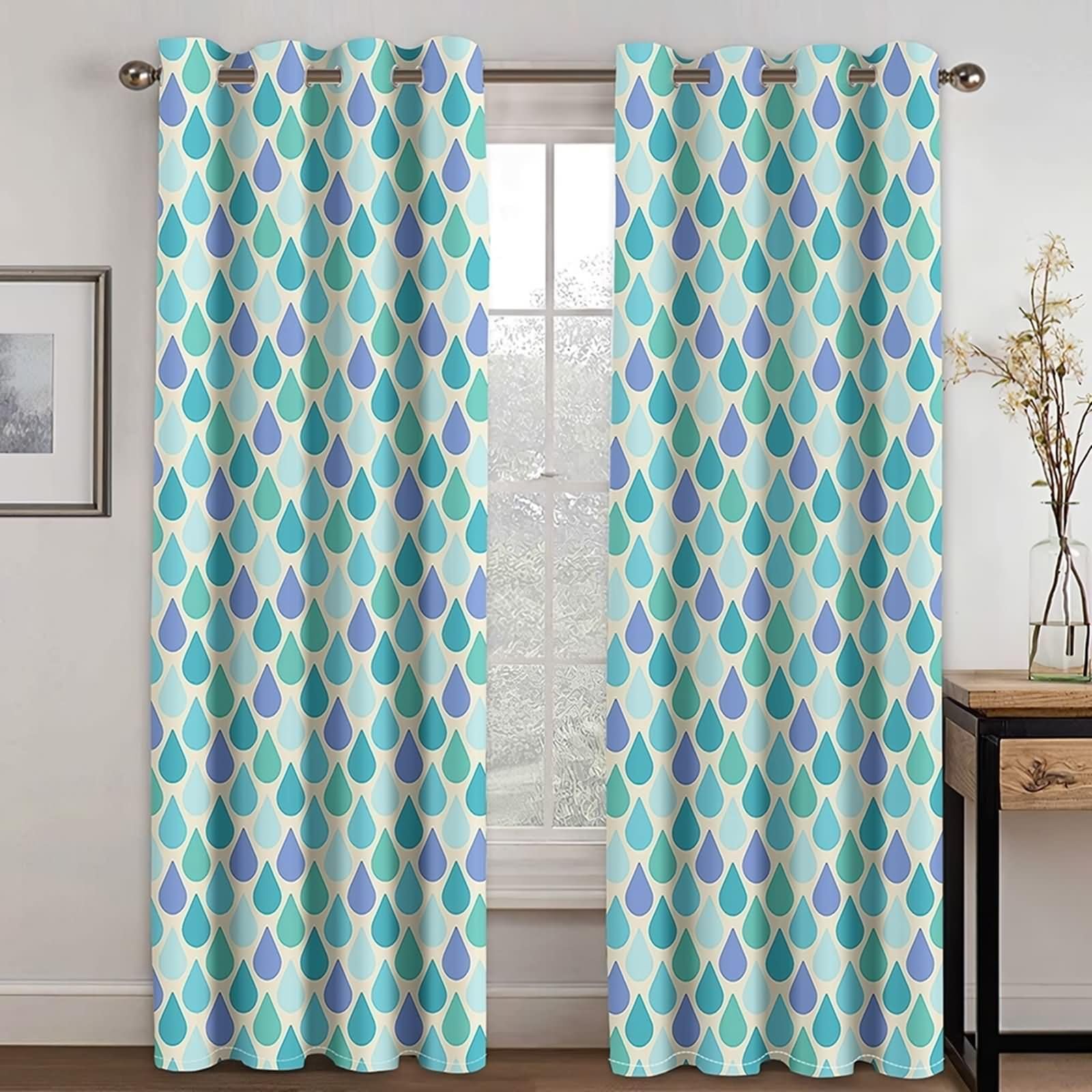 Abdunkelnde Vorhänge 2er Set,2 x 137W x 115H cm,Verdunkelungsvorhänge Blickdicht Lila Grün Wassertropfen Ösenvorhang Wohnzimmer