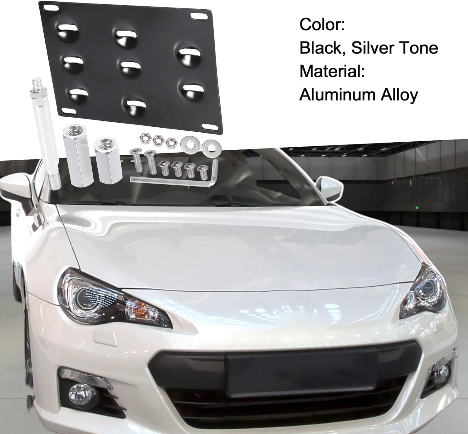 Car Front Bumper Tow Hook License Plate Mount Bracket Holder Set License Plate Bracket for Subaru BRZ 2013-2018 Black