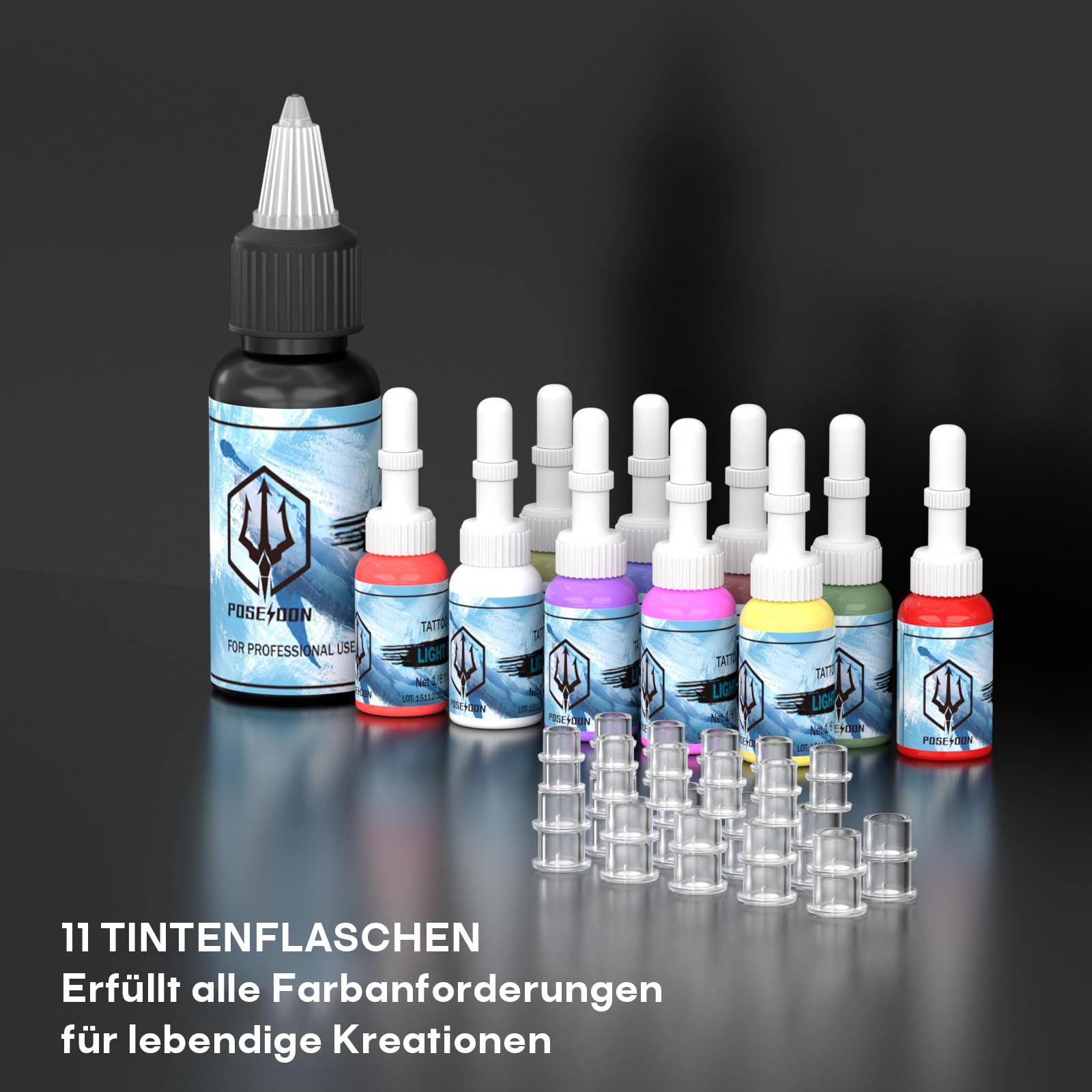 POSEIDON Tattoo Pen Kit, Kabelloses Tattoo-Machine-Set mit 2 Akkus & 20 Tattoo-Kartuschennadeln, LED-Display, Komplettes Tattoo-Zubehör für Anfänger