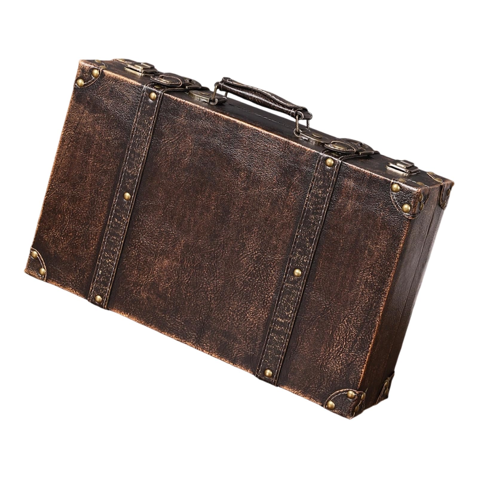 Baúl de almacenamiento de madera, esquinas reforzadas de cuero, dos tamaños para organización del hogar, viajes, funda retro