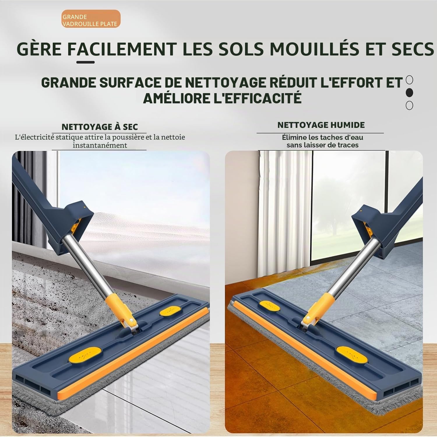Balai Serpillière Rotatif avec Technologie Essorage Intégré, 2026 Balai Serpillère, Tête Rotative 360°, sans Vous Salir, Nettoyage du Sol en Un Clic (Bleu,6 Tissus+Seau)