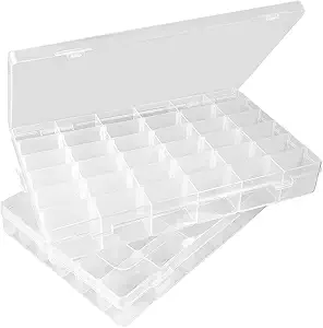 2 Pack 36 Grid Plastic Organizer Box with Secure Latches, Clear Craft & Jewelry Storage Container for Beads, Crafts, and Small Parts, Durable and Travel-Friendly