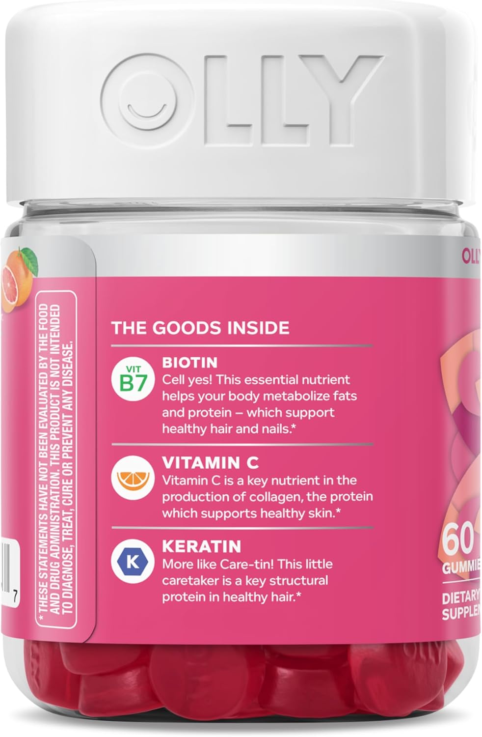 OLLY Undeniable Beauty Gummy, For Hair, Skin, Nails, Biotin, Vitamin C, Keratin, Chewable Supplement, Grapefruit, 30 Day Supply - 60 Count - Image 12