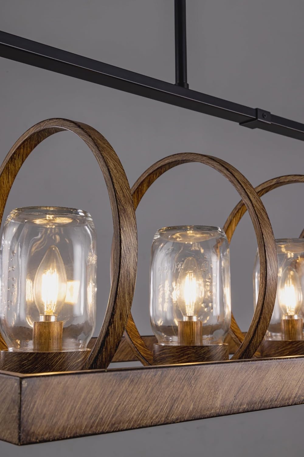 Wellmet Rustic Kitchen Island Chandelier, 5-Light Mason Jar Farmhouse Pendant Light, for Dining Room, Kitchen, Living Room, Cafe, Bar, Cabin