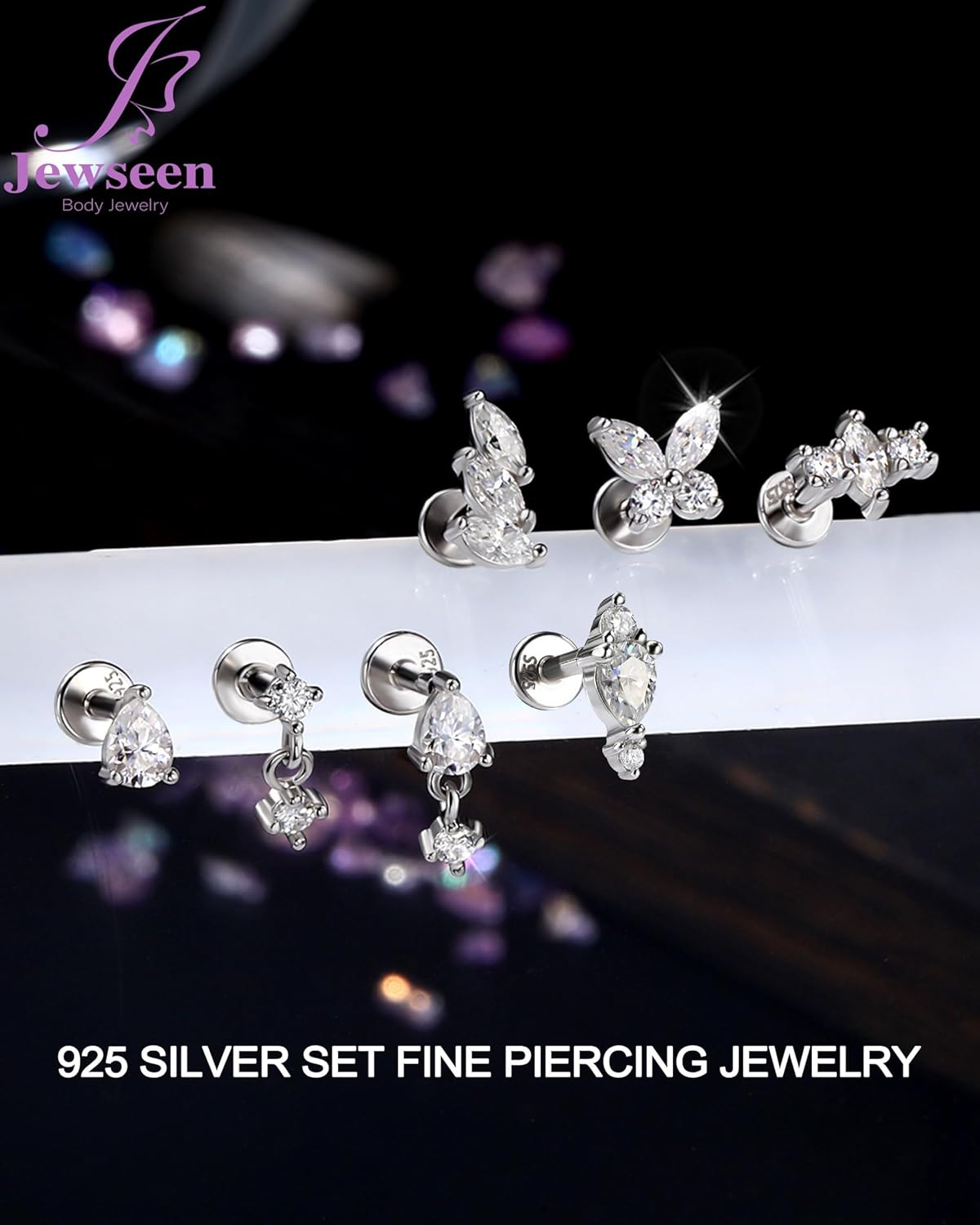 Jewseen GRA Moissanite Stud Earrings 925 Sterling Silver Set Hypoallergenic 16G 6mm Lengthened Internal Threaded Cartilage Helix Conch Lobe Fine Piercing Jewelry-ULTIMATE COLLECTION