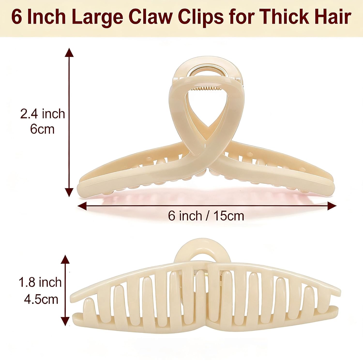 6 Inch Extra Large Claw Clips for Thick & Long Hair, 9 Teeth XL Hair Clips for Women, Big Hair Claw Clip for Updo, Strong Hold & U-shaped Spring, Glossy Acetate Clips, Ideal Gifts for Women