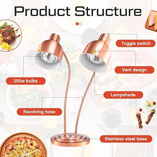Miniatura 6 de VIHOSE Lámpara de calor de alimentos, lámpara de conservación de calor de alimentos, luz calentadora de alimentos comercial, lámpara de calor