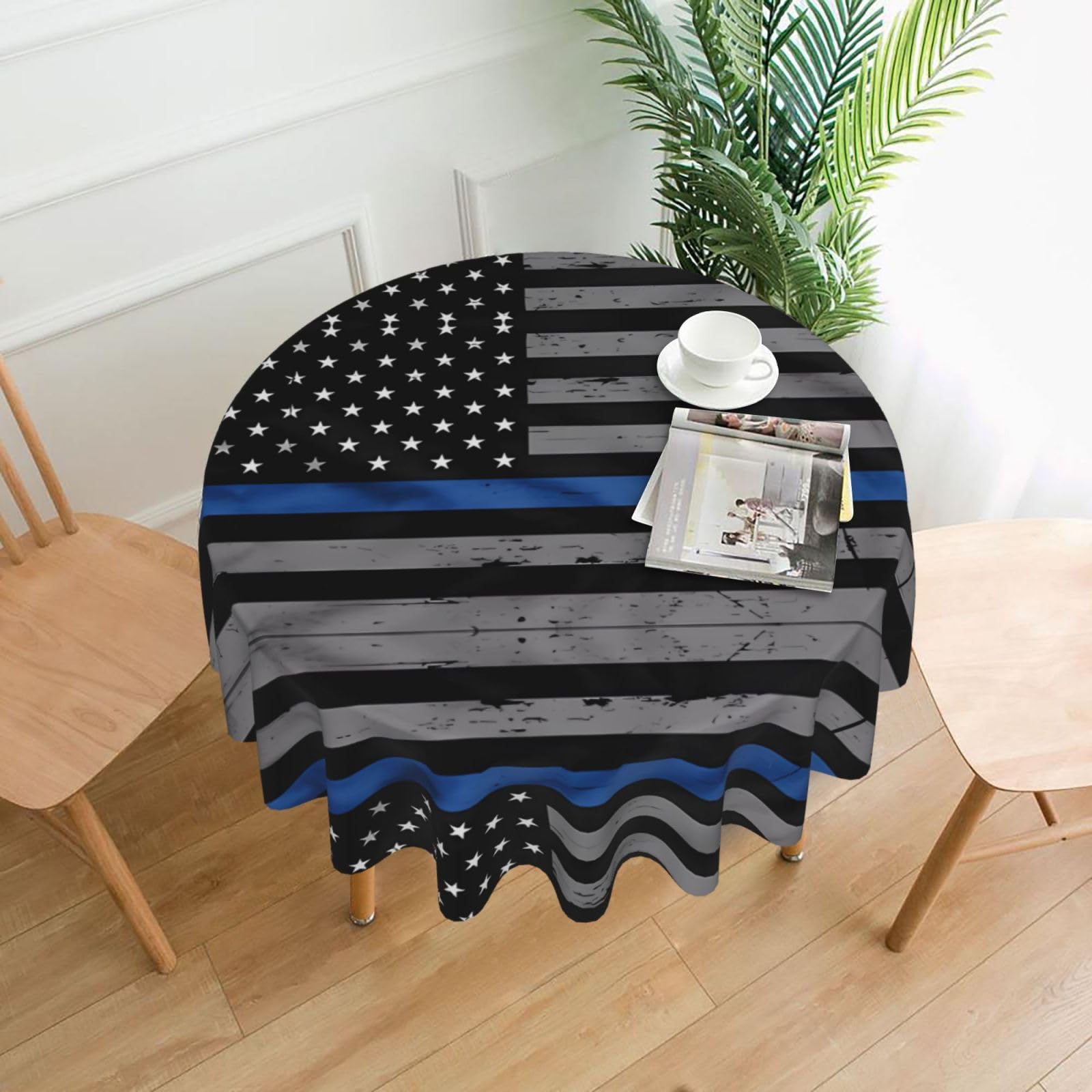 hhxvcv American Thin Blue Line Flag Round Tablecloth – Dining Table Cover