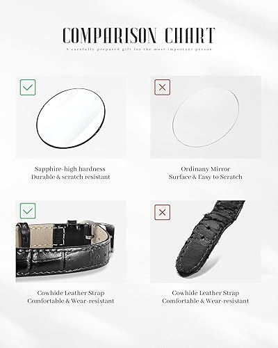 Miniatura 9 de Reloj clásico de cuarzo para mujer, elegante y resistente, con correa de piel de vacuno, perfecto para cualquier ocasión