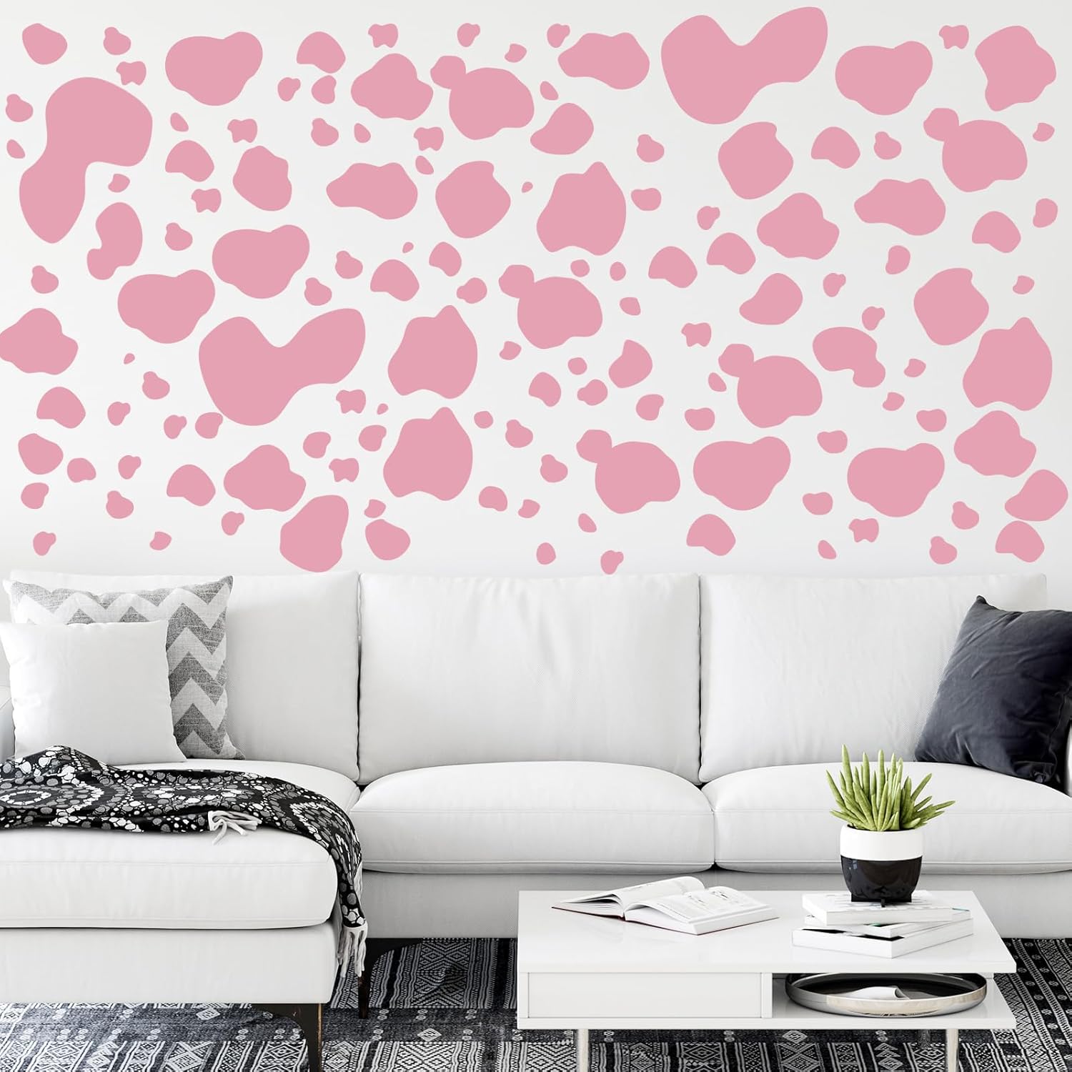 184 Pcs Cow Print Stickers, Adhesive Wall Stickers Cow Print Vinyl Art Decal Removable Wall Decor Waterproof Animal Design Decals for Bedroom Living Room Nursery(Pink)