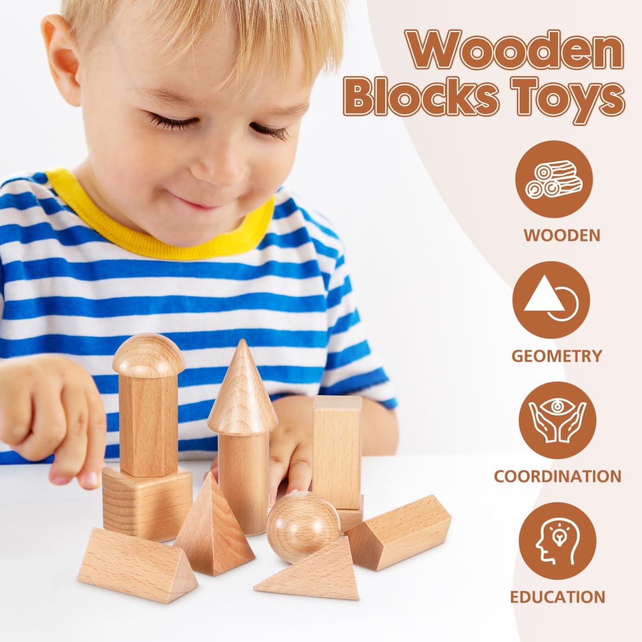 UPKOCH Geometrische Körper Aus Holz 3D Formen Lernspielzeug Ab 3 Jahre Form-Matching-Spielzeug Für Grundschule Mathematisches Hilfsmittel Für Hand-Auge-Koordination Und Logisches Denken