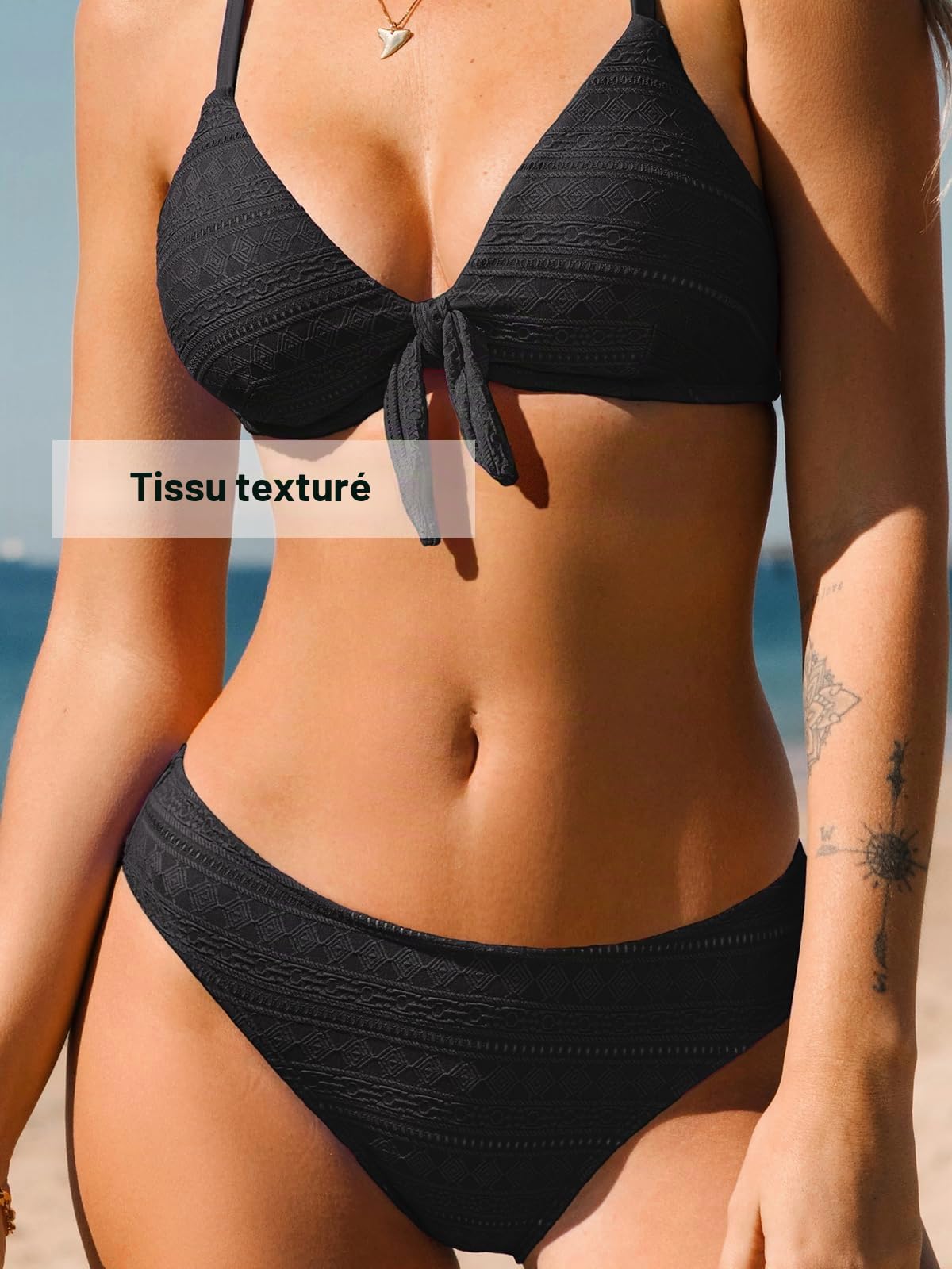 CUPSHE Femme Bikini Triangle à Nœud Ensemble Bikini Dos Croisé Taille Basse échancré 2 Pièces