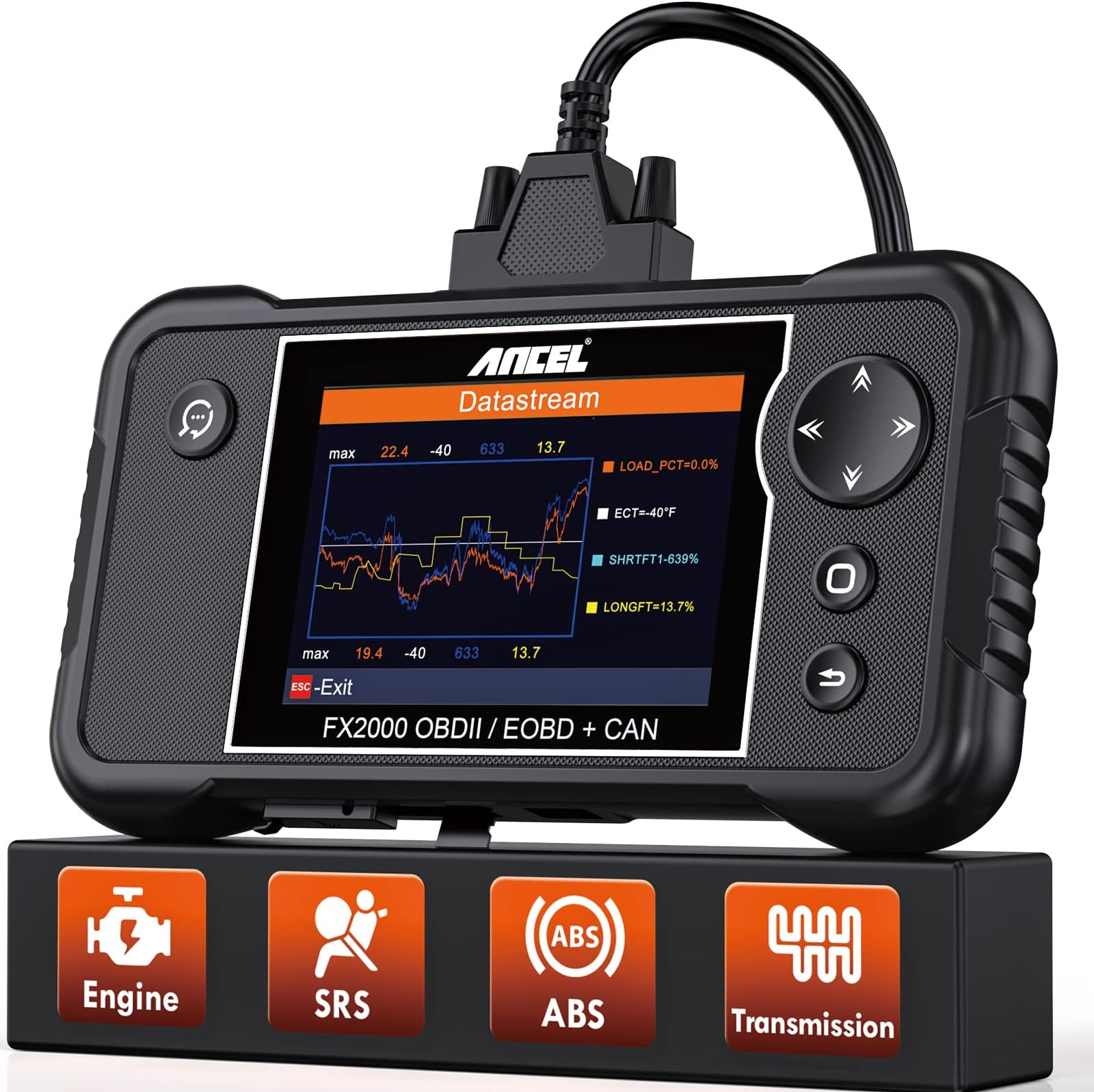 FX2000-US OBD2 Scanner Diagnostic Tool, Engine ABS Airbag Transmission Code Reader, Check Engine Light Scanner for Vehicle Health Analysis, Compatible with Most 12V Vehicles