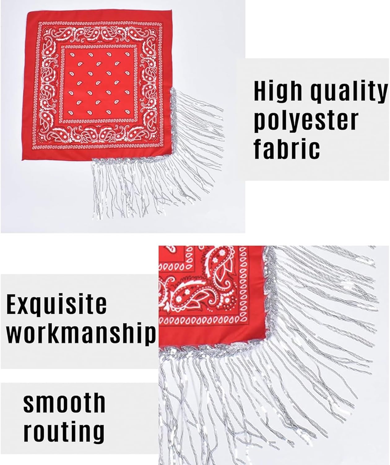 Clobeau Disco Fringed Bandana Cowboy Cowgirl Western Bachelorette Bandanas Sparkly Rhinestone Fringe Bandanas for Women Men - Image 4