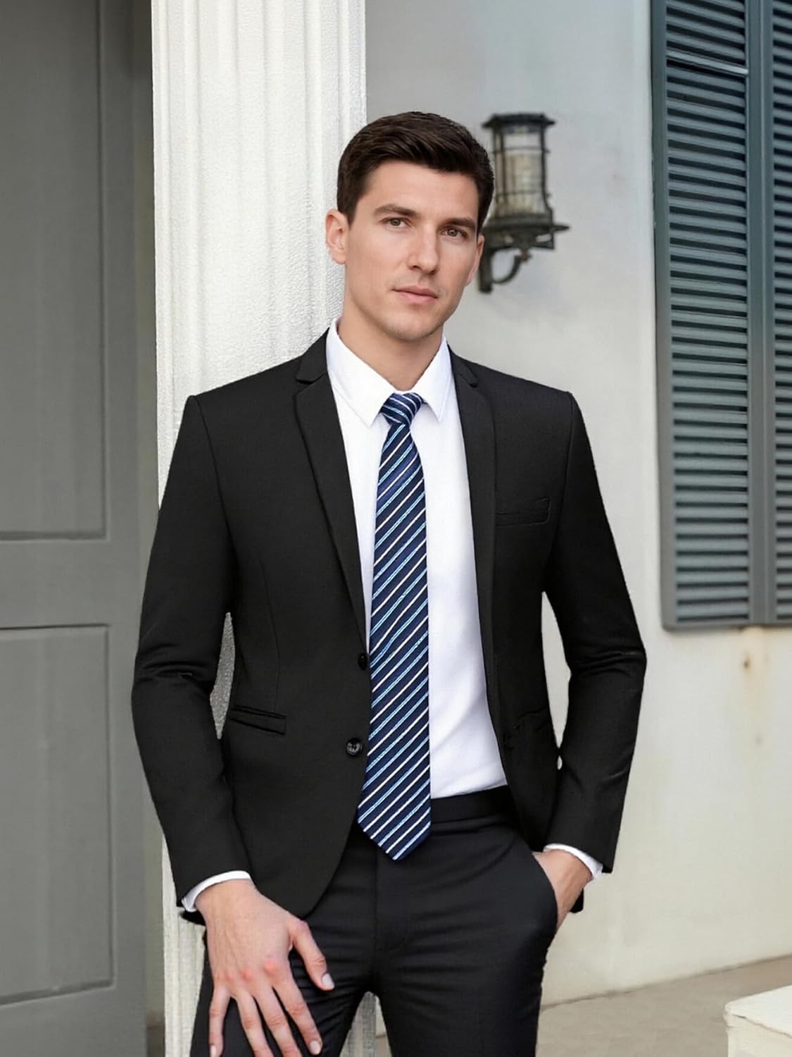 Men's 2 Piece Suit Slim Fit Two Button Solid Blazer and Pants Tuxedo Set for Wedding Business Formal Prom Dinner - Image 4
