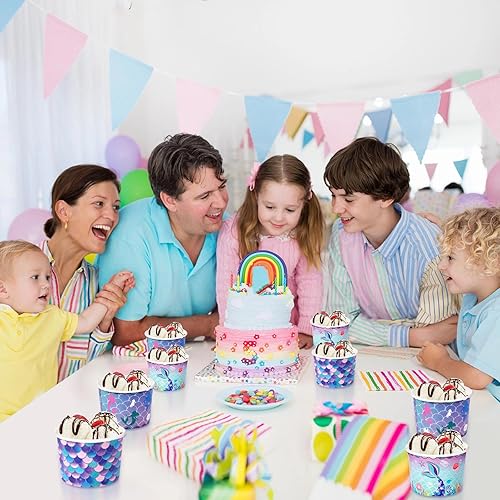 Miniatura 5 de 150 piezas de suministros para fiesta de sirena, tazas de sirena, cuencos de papel desechables para aperitivos, cuencos de papel para sopas de