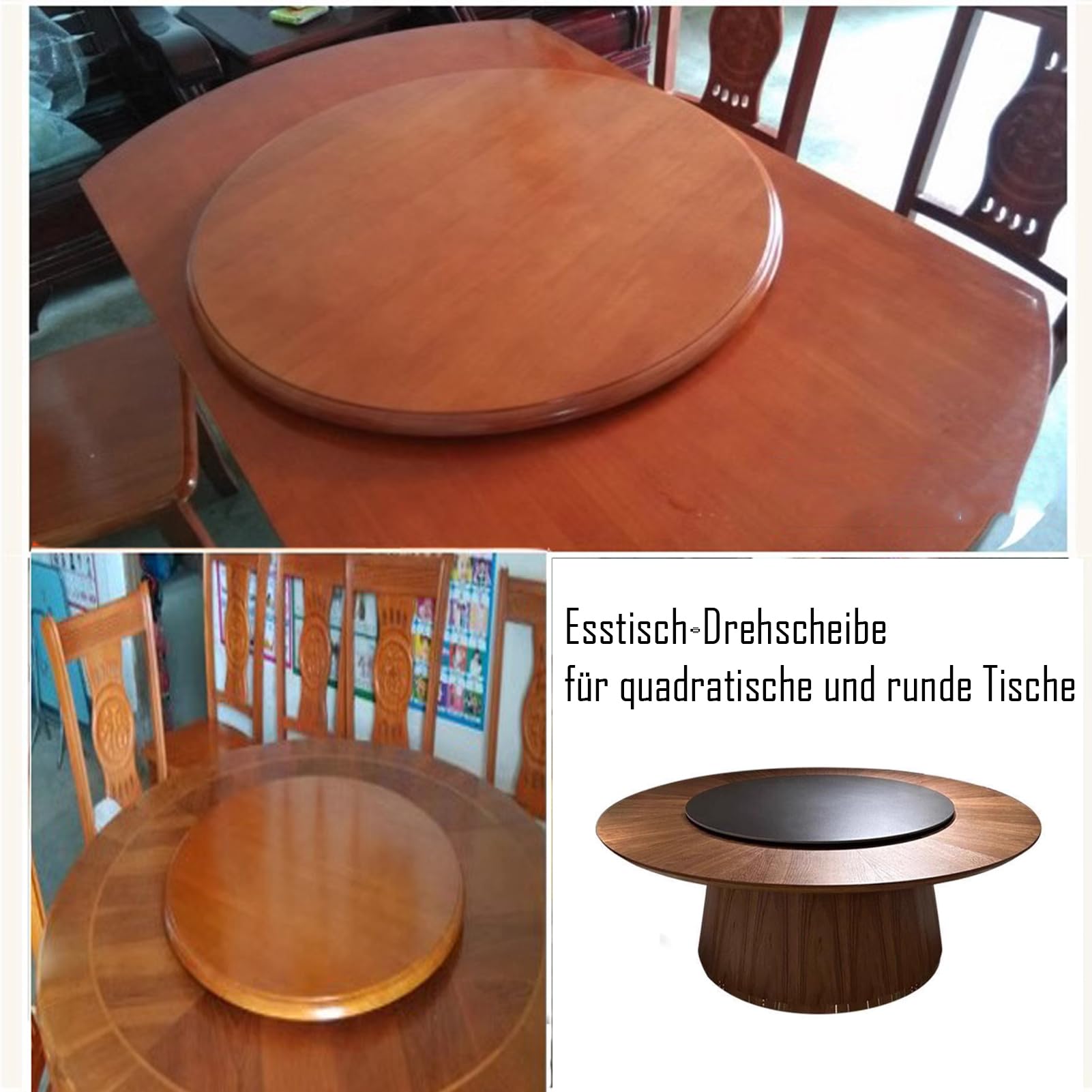 Lazy Susan Drehteller Holz 60 cm Drehplatte 360° Drehbare Servierplatte Leisen Drehmechanismus Rund für Festessen Familienabende Stilvolle Tischdekoration Organizer Einfache Handhabung