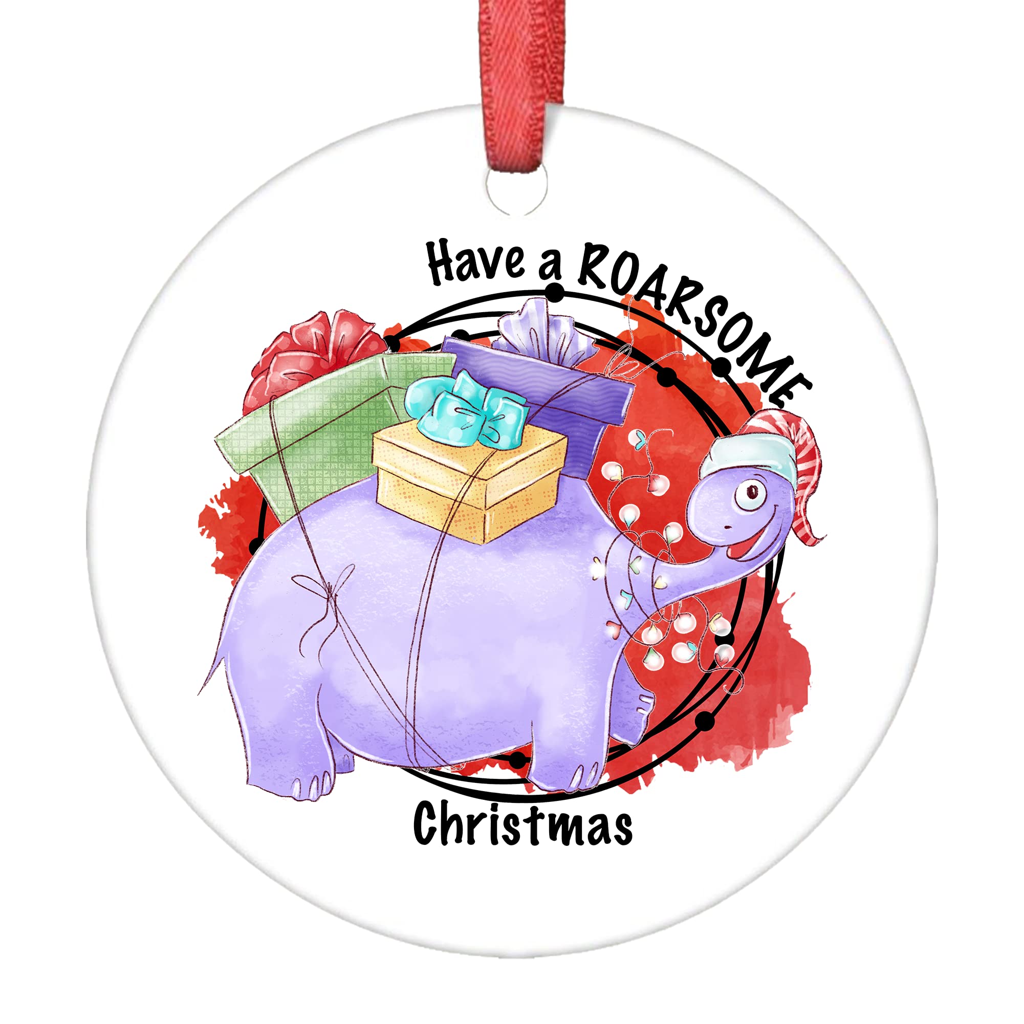 godblessign Christmas Dinosaur Ornaments Funny Dinosaur Santa Christmas Tree Ornaments Dinosaur First Christmas Ornaments Christmas Decorations Porcelain Christmas Ornament Xmas Gift for Kids