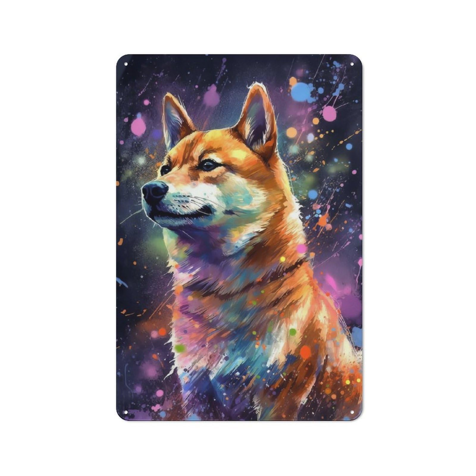 Junmoney Shiba Inu Painting Rustic Metal Sign 30X20cm For Café Or Restaurant, For Vintage Wall Decor Fans, For Living Room And Hallway Decor