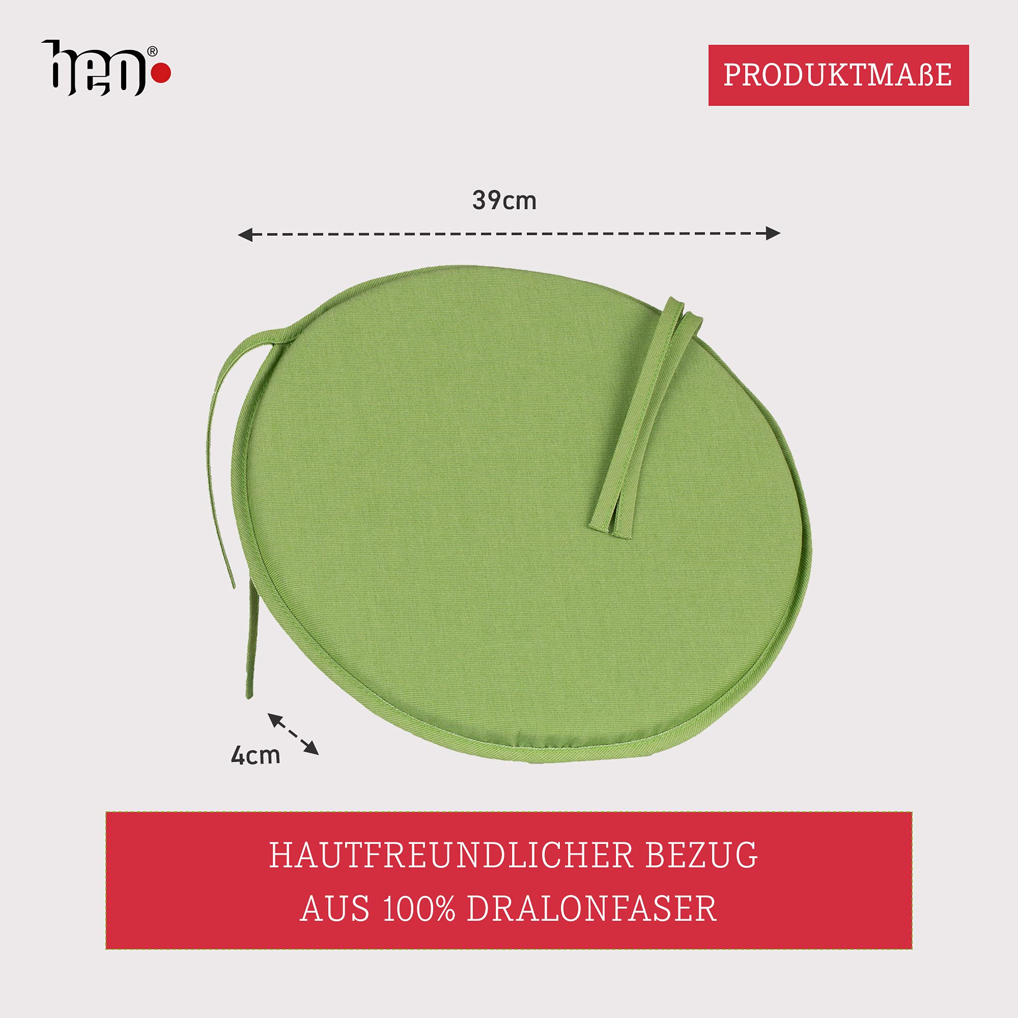 Beo Coussin D'assise Rond, Fabriqué En UE, Résistant à La Déchirure, Sans Décoloration, Lavable, Pour L'intérieur Et L'extérieur, Coussin D'assise Respirant, Vert