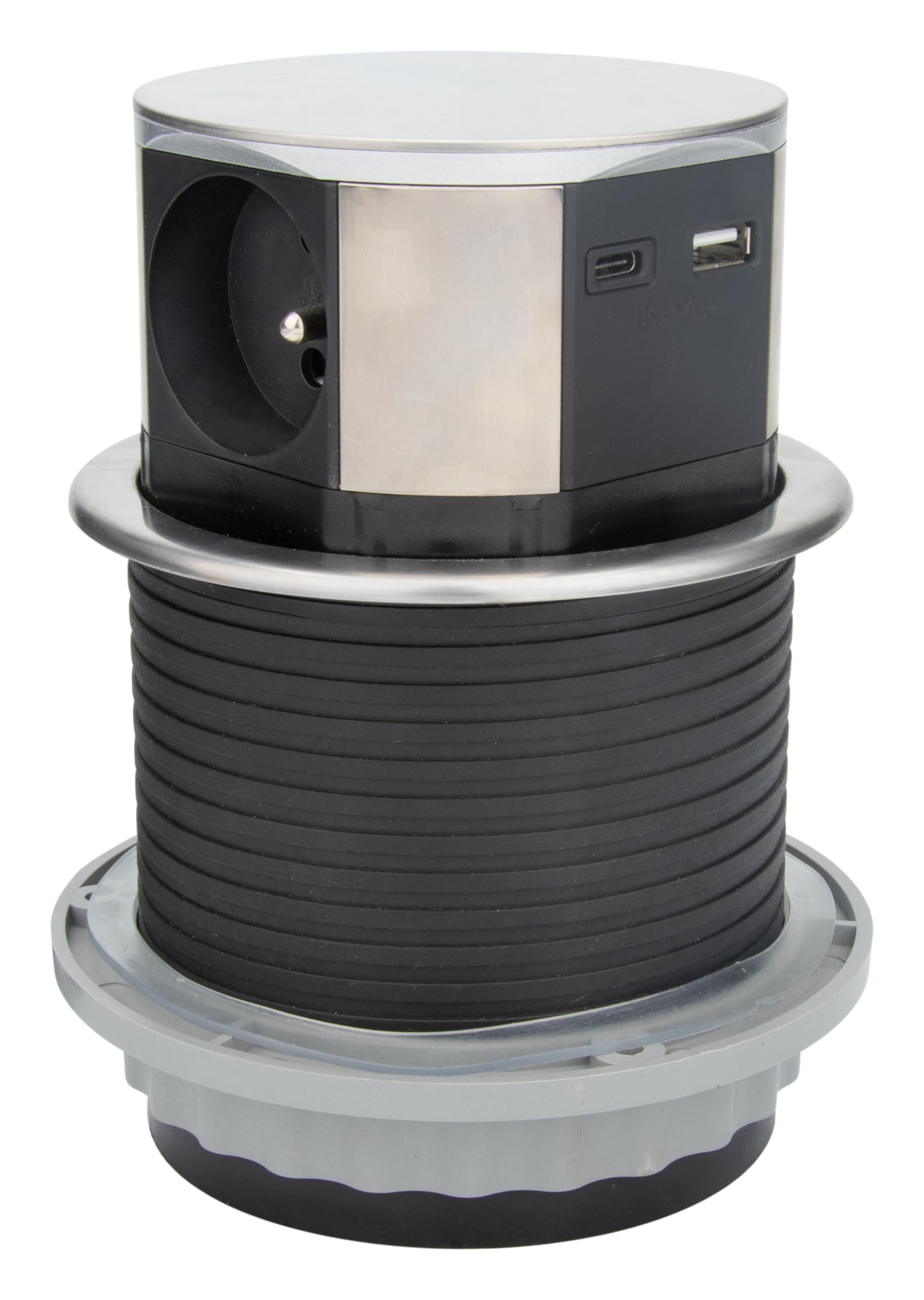 Otio - Bloc multiprise encastrable 3 Prises 16A 2P+T et 2 USB - Alu