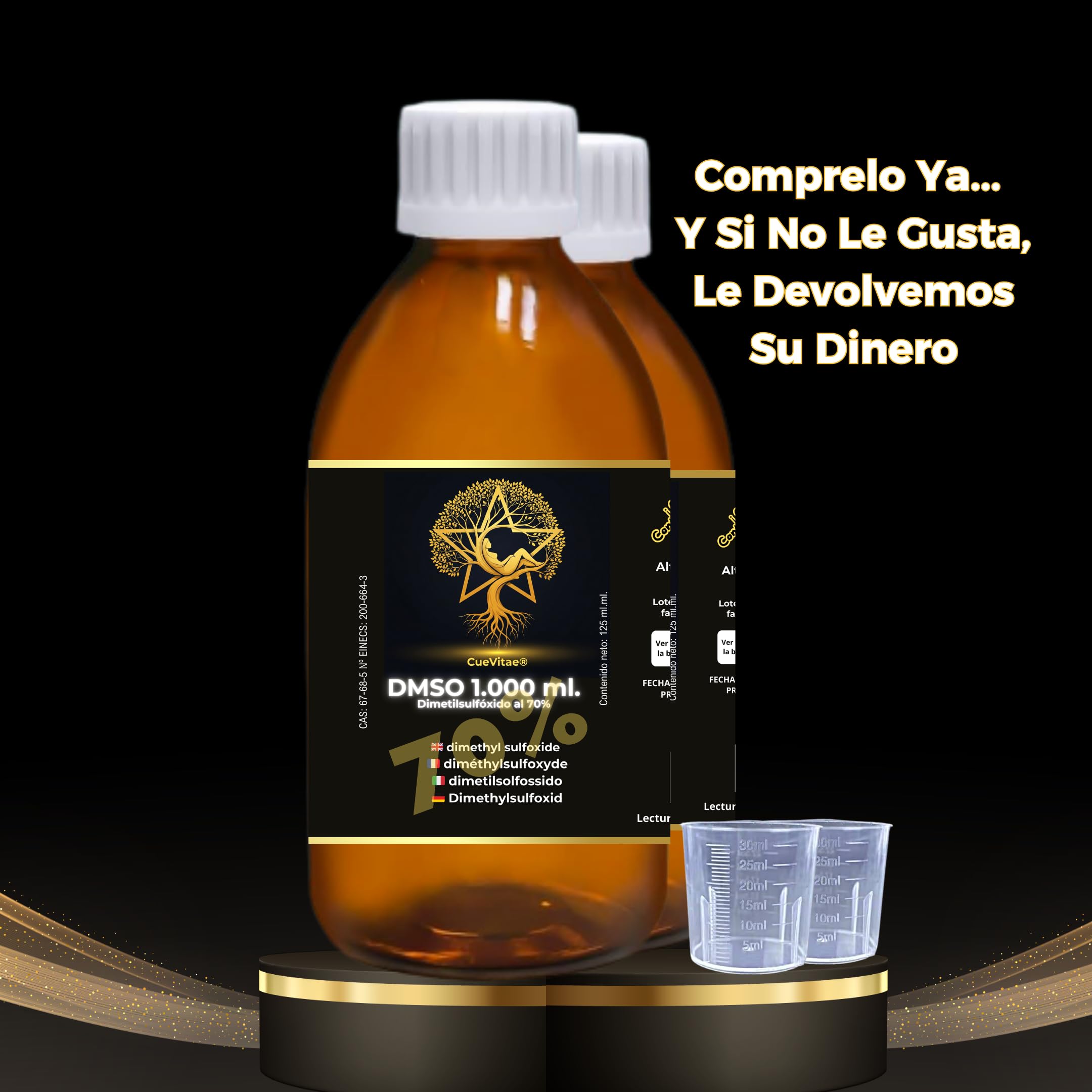 DMSO 70% 2x1000 ml | Dimetilsulfóxido | Vidrio | Lote de recipientes técnicos de precisión. Uso exclusivo laboratorio, solvente orgánico de alta pureza y uso general.