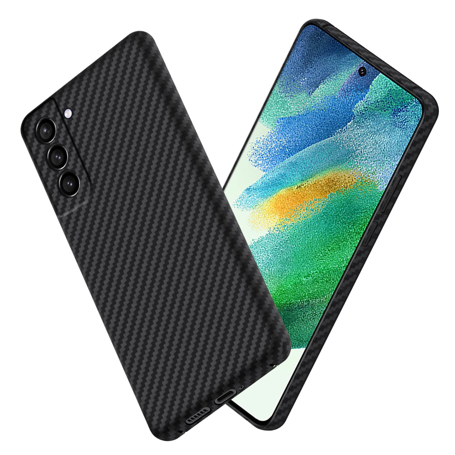 EACHO Samsung Galaxy S21 FE 5g Phone Case, Ultra-Slim, Wireless & Reverse Charging Friendly with Soft-Textured Surface Aramid Carbon Fiber Case for Samsung Galaxy S21 5g