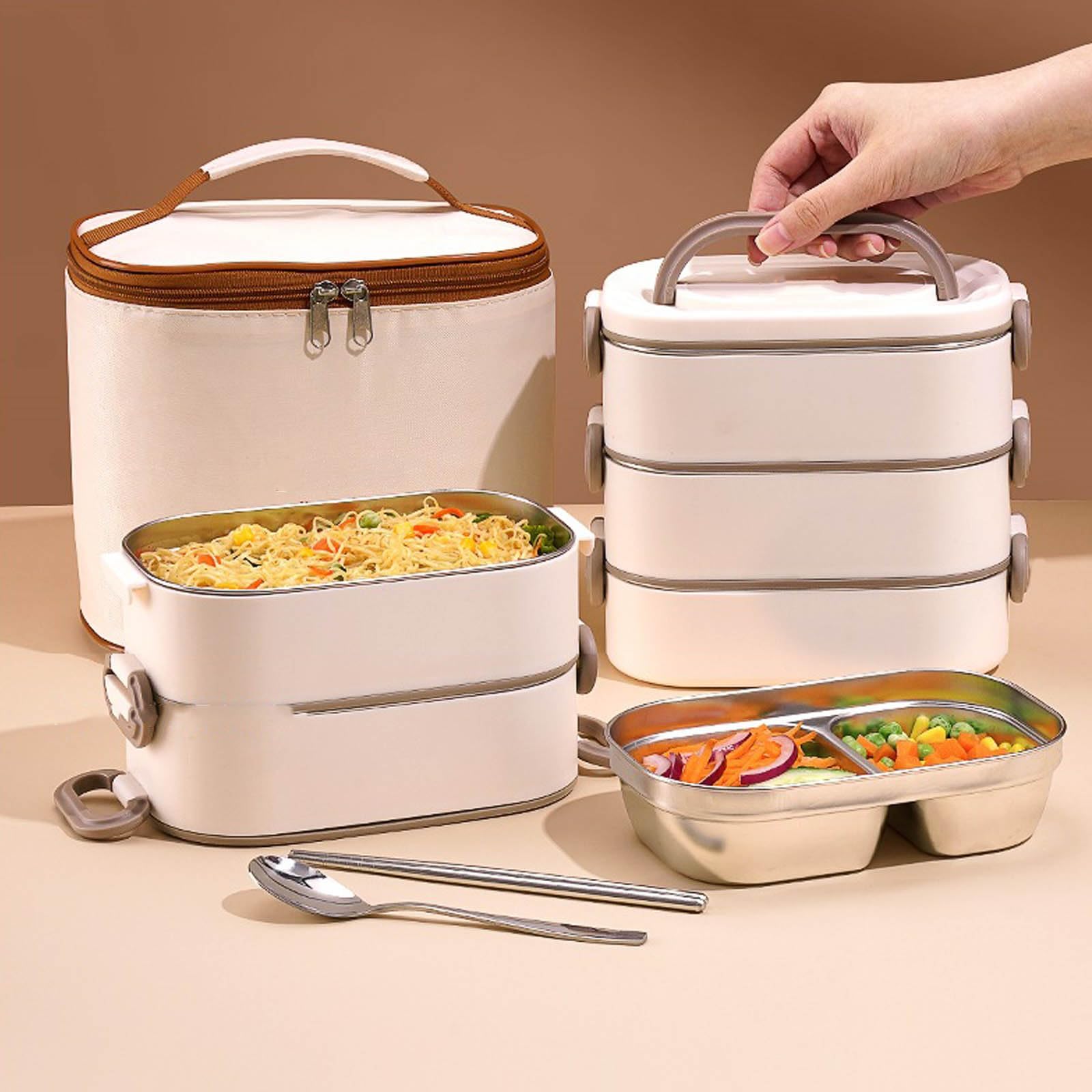 Caja de Almacenamiento de Alimentos Inoxidable con Flexible de Doble Gancho y Bolsa térmica para Transporte de Comidas frías y Calientes Caja de Comida Caliente Transportable