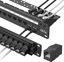 Jadaol 24 Port Patch Panel Rackmount or Wall Mount 19-Inch, 1U Cat6 Network Panel Preloaded with 24 Keystone Couplers plus 1 Spare, 10Gbps Ethernet Patch Panel with Cable Management & Back Support Bar