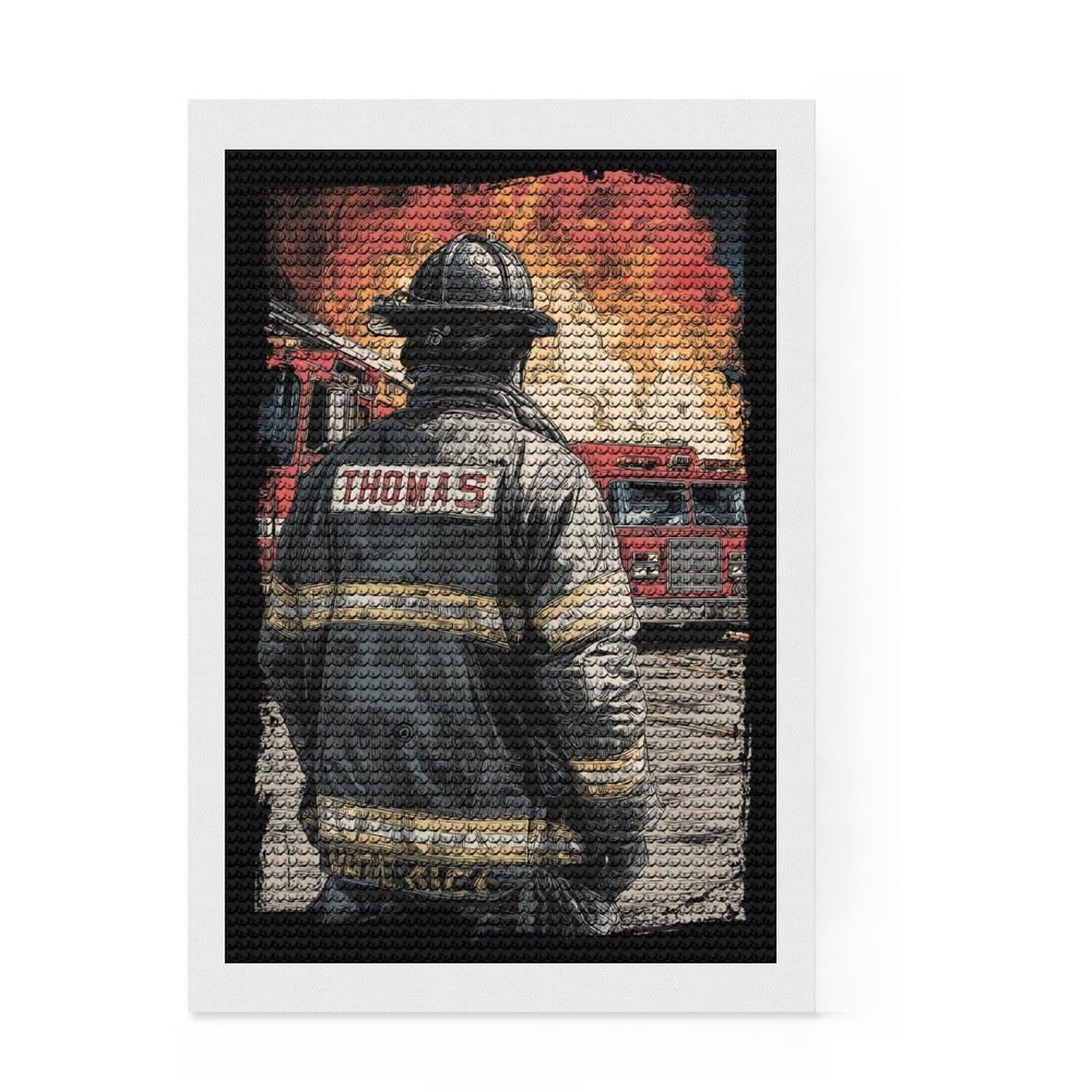 Junmoney Brave Firefighter Diamond Art Canvas 8"x12", Adhesive Canvas, Easy to Enjoy, Living Room Decor, Birthday Gift, Simple to Start