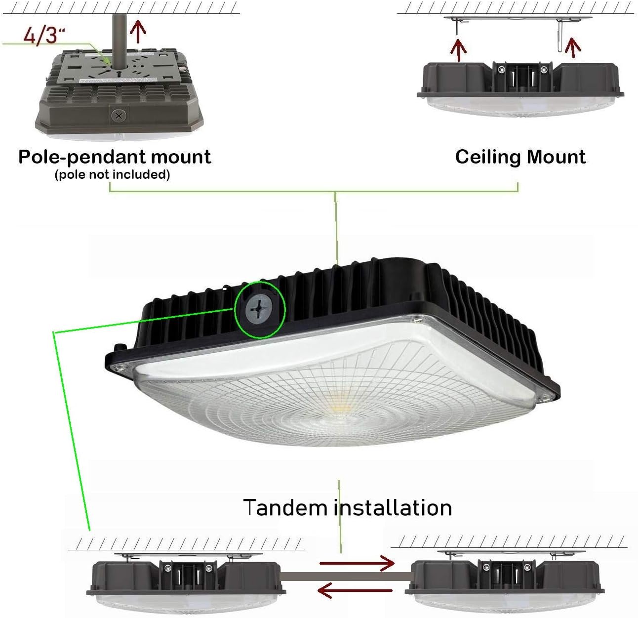 Bеѕt Prоmо CYLED 65W LED Canopy Light Industrial Waterproof Explosion-proof Outdoor High Bay Balcony Car Park Lane Gas Station Ceiling Light Equivalent 250W HID/HPS 6500 Lm 6000K DLC qualified