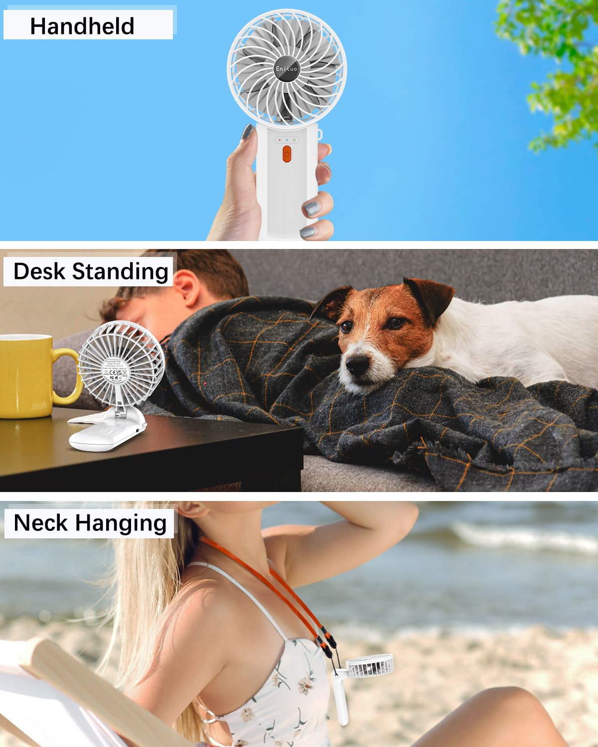 Portable Fan Handheld Fan with Neck Lanyard, Battery Operated Electric Powered USB Rechargeable Fans, 6-15H Cooling - Image 3