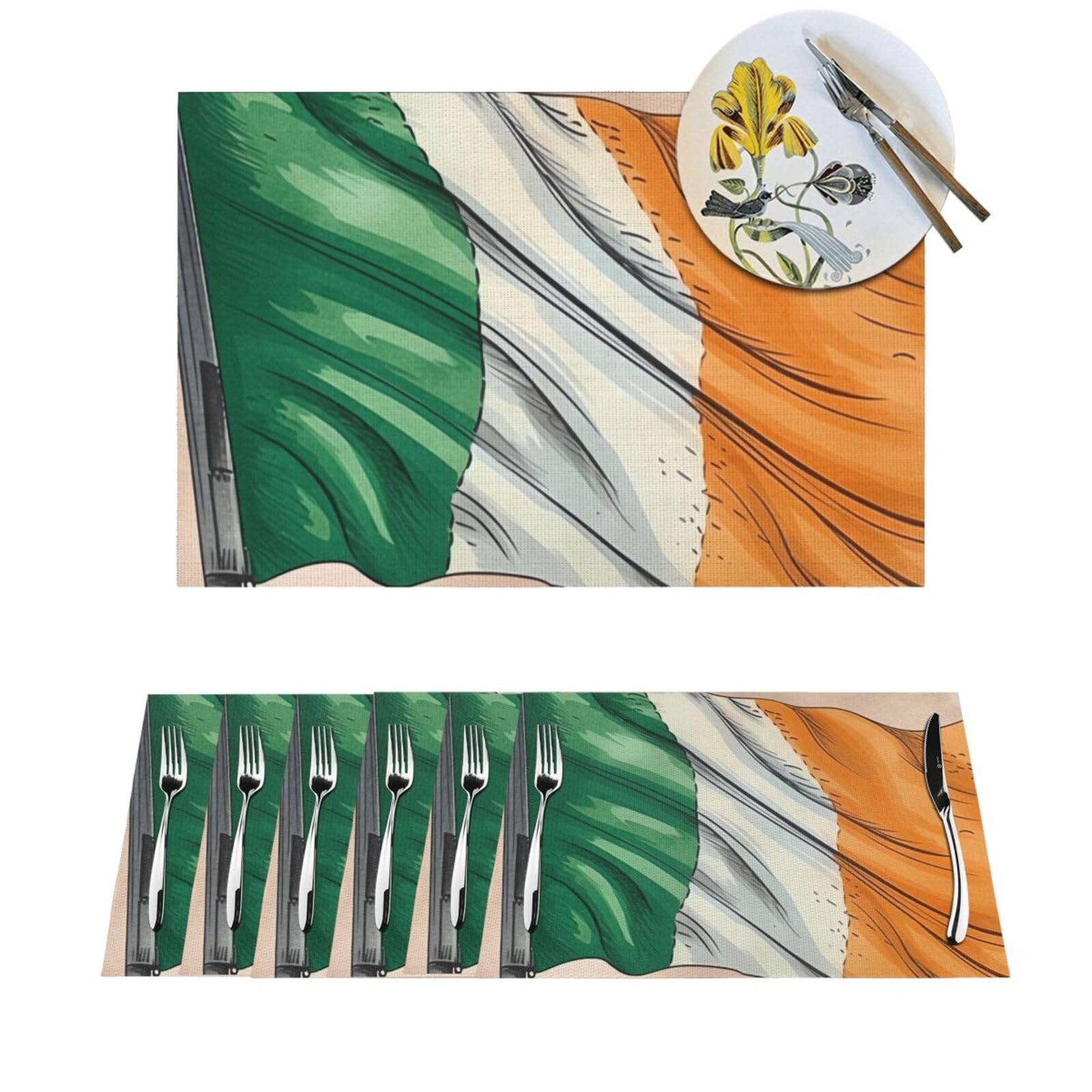 Sets de table drapeau irlandais en PVC x6 lavables pour repas