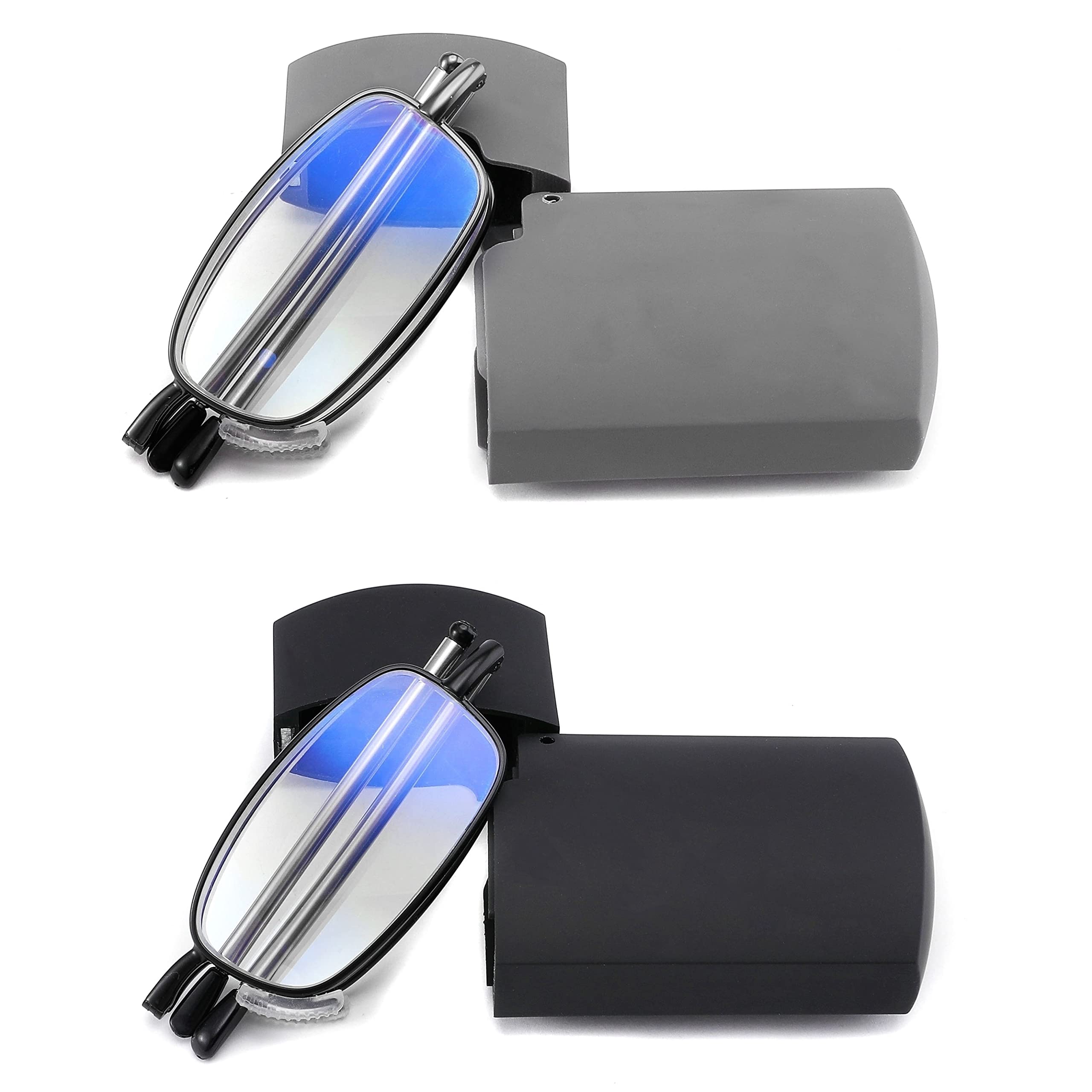 touk Foldable Reading Glasses Anti Blue Light, Soft Nose Pad Spring Hinge Compact Readers Portable Case for Men Women 2 Pack