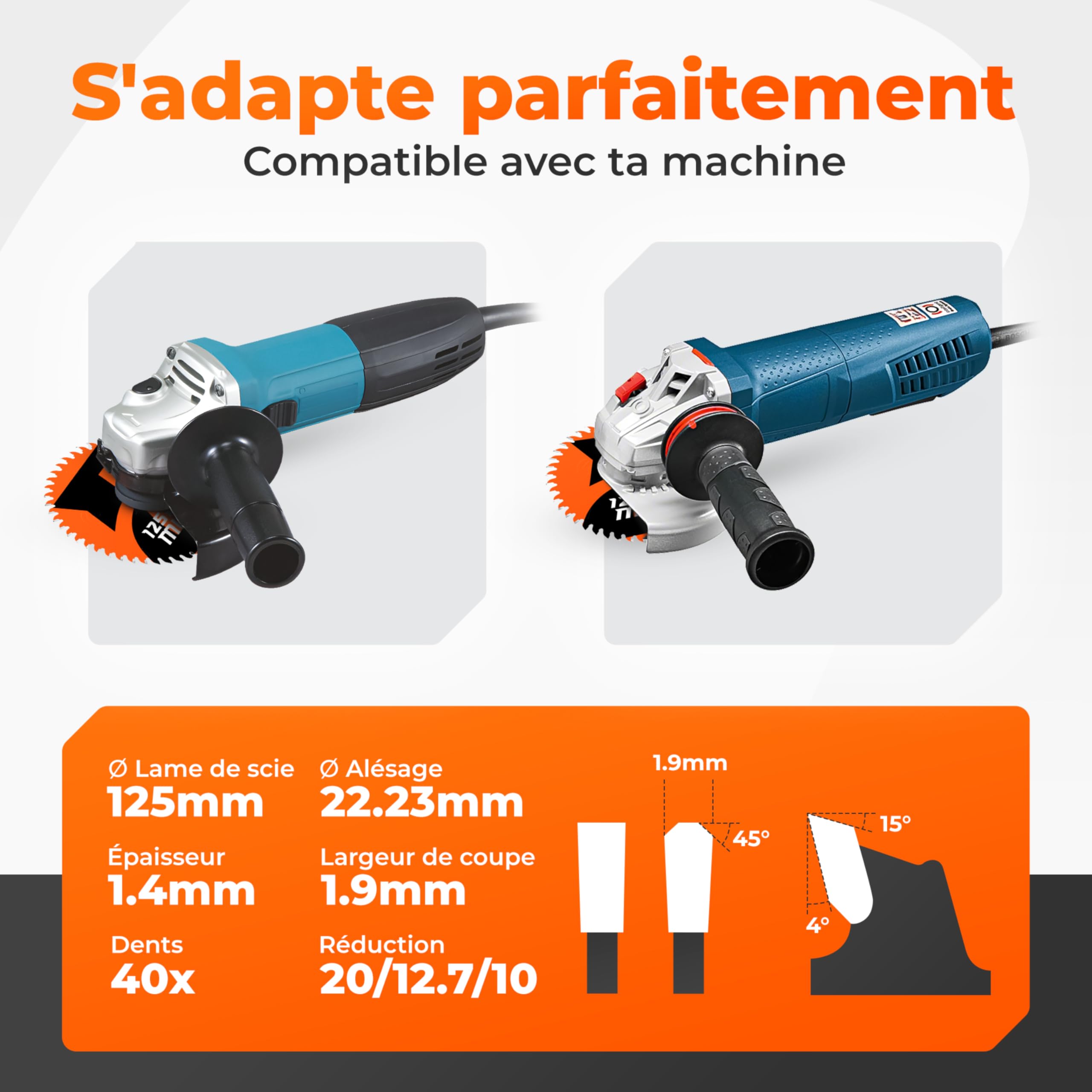 BAUBECK 125 Lame de Scie pour Meuleuse d'Angle 125mm | Disque de Coupe Multi-Matériaux pour Bois, Aluminium, Métal | Coupe Fine, Compatible Universelle