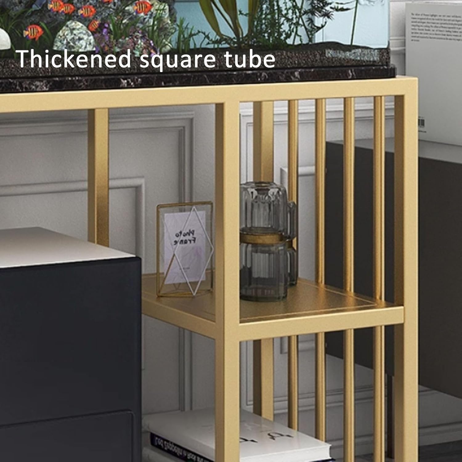 JKGHK Robot Vacuum Stand Cabinet, Vacuum Double Layer Hidden Open Storage Shelves, Floor-Standing Robot Fish Tank Rack, End Side Table for Living Room Home Office(Gold,100cm/39in)