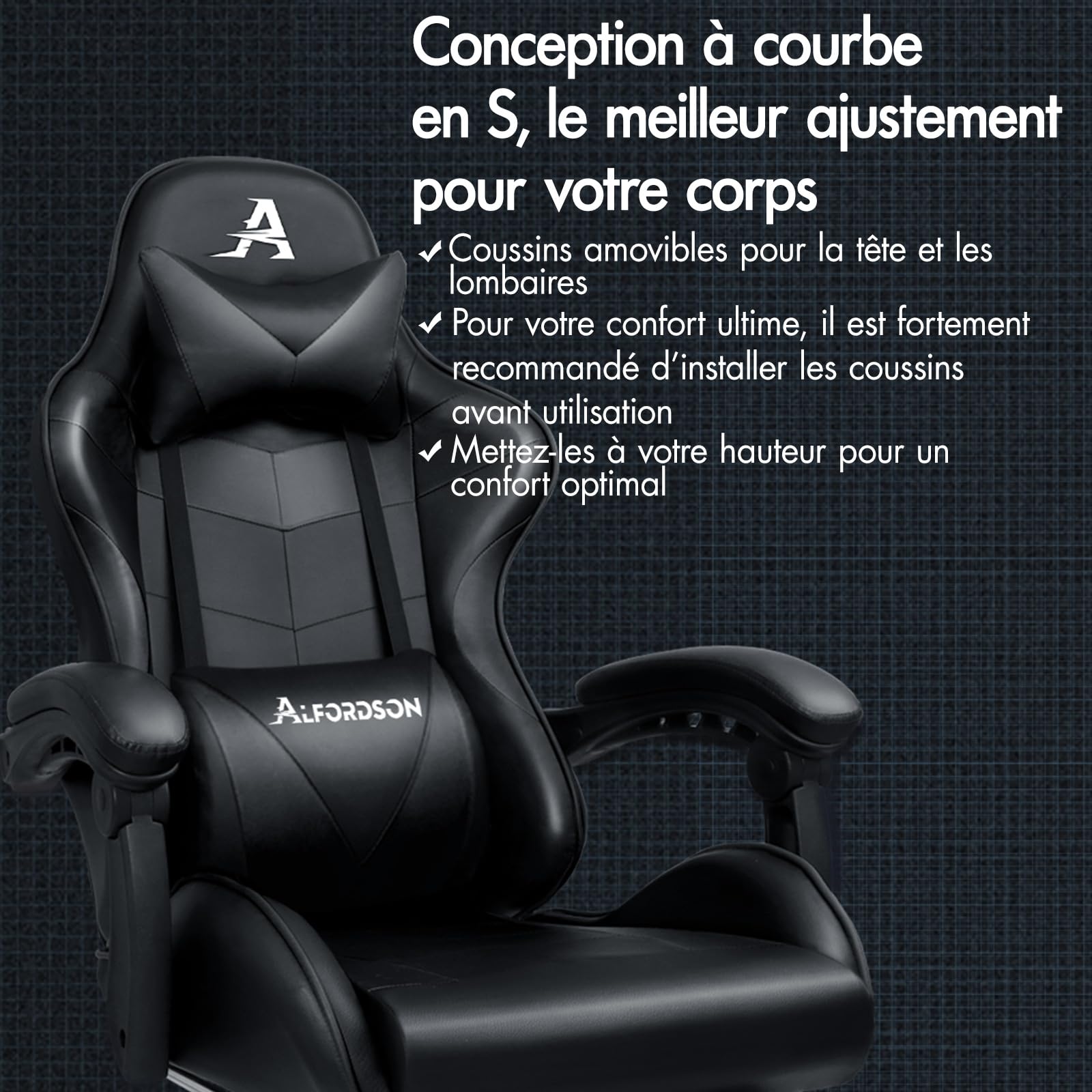 ALFORDSON Chaise de Jeu vidéo, Ergonomique, Fauteuil Gamer, de Massage, Repose-Pieds rétractable, en Cuir synthétique, réglable en Hauteur et inclinable, capacité de Charge de 180 kg, Noir