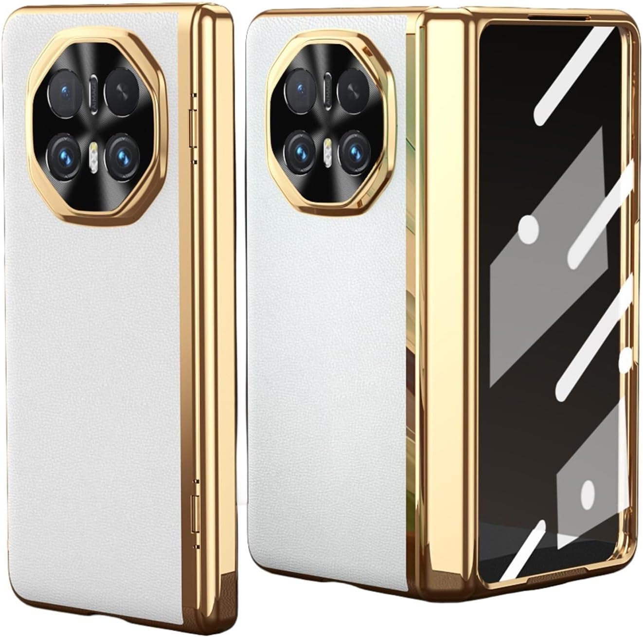 Leather Case for Honor Magic V6, Electroplated Shockproof Phone Cover, Hinge Protection All -Inclusive Light Luxury Shell(Black)
