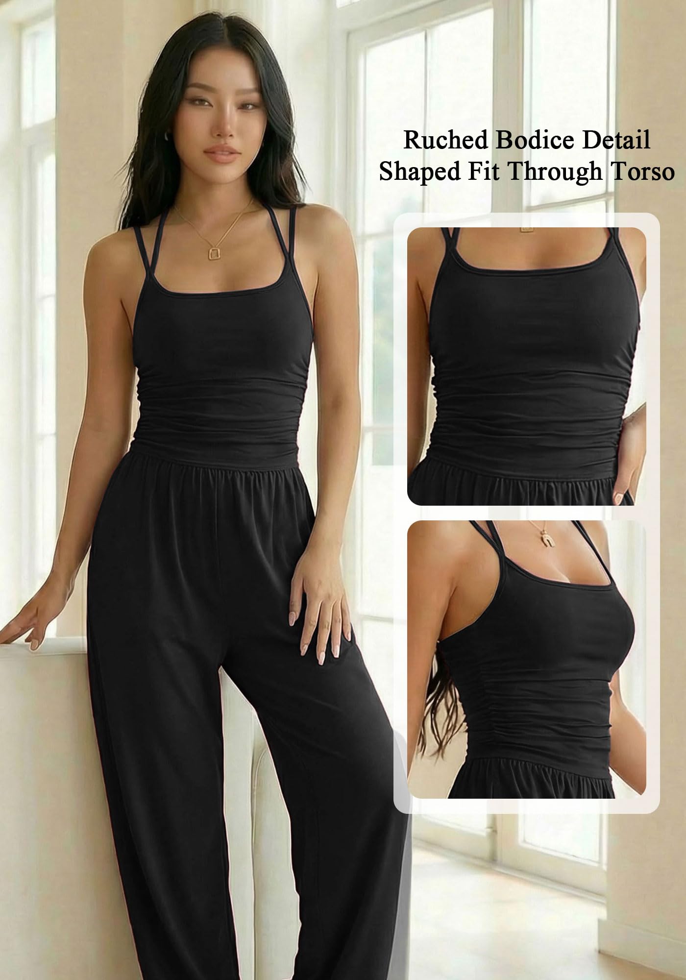 Tuta da donna One Piece con gamba larga, schiena scoperta, senza maniche, spalline sottili per estate, vacanze, tempo libero