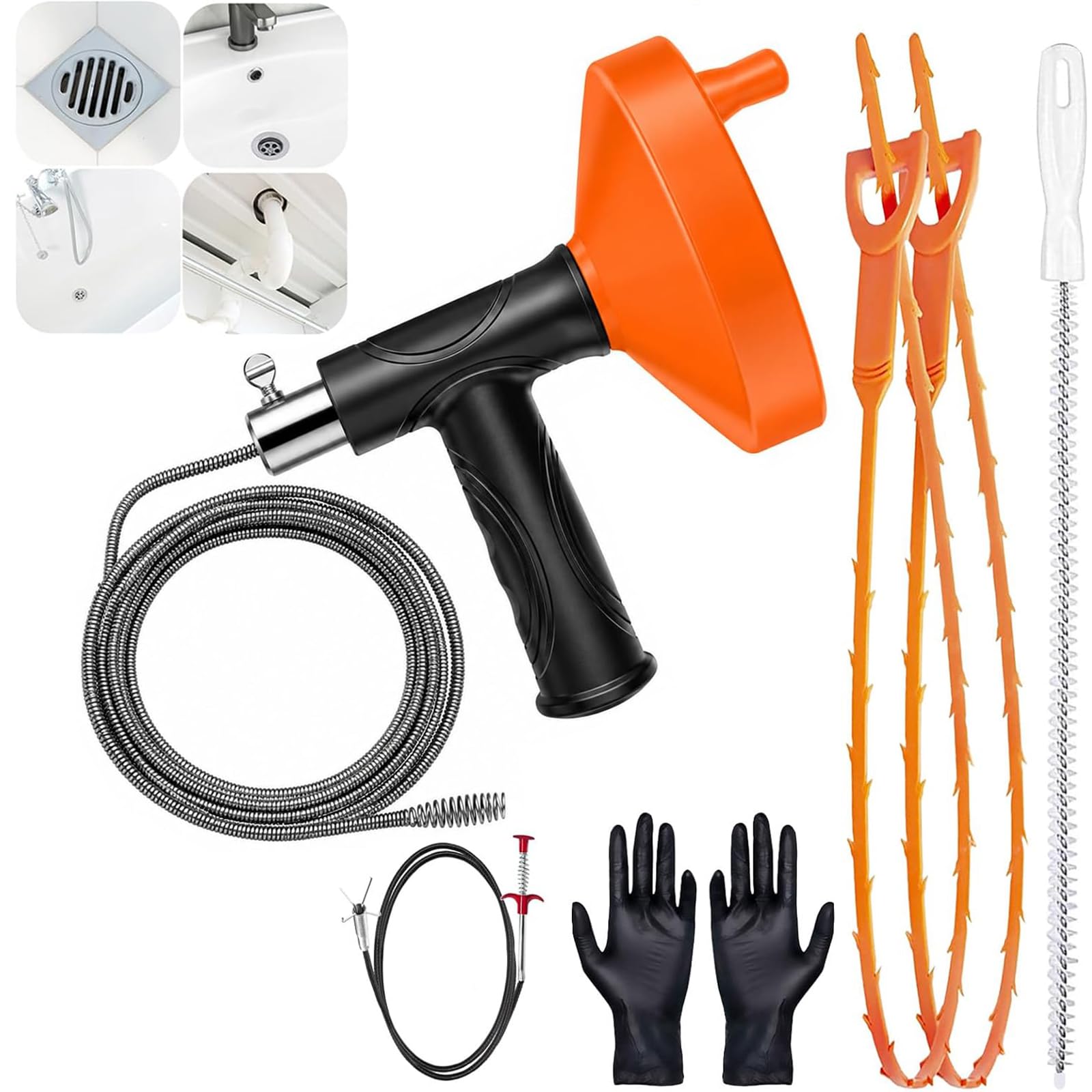 Drain Snake Auger, Plumbing Snake Drain Hair Clog Removal Tool (33 Feet)