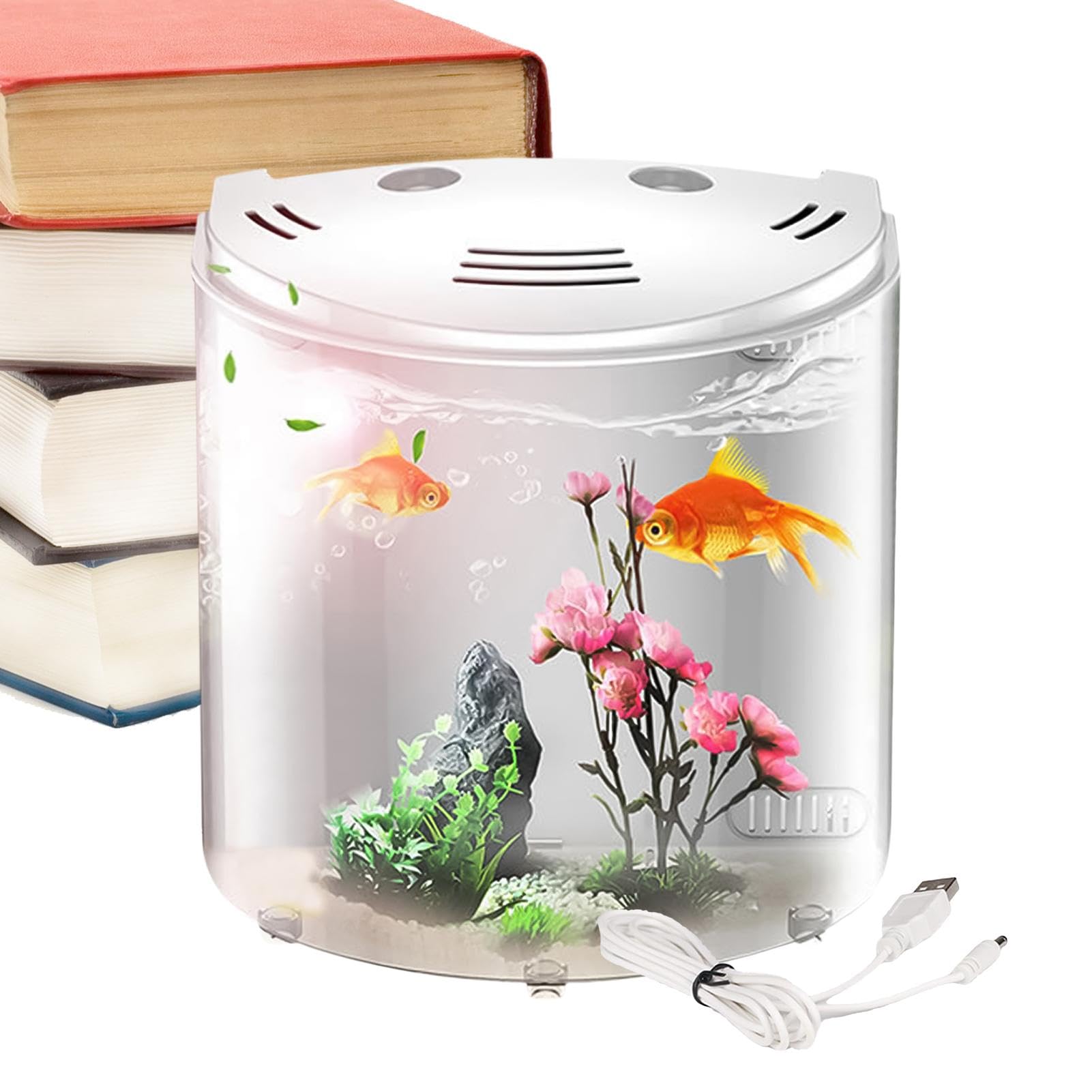 ZwpontiaAcrylic Fish Tank - Small Aquarium with Filter & Light - Fish Bowl Transparent, Water Pump Included, Fish Tank Clear Container for Sea Monkeys Snails Crabs Starfish