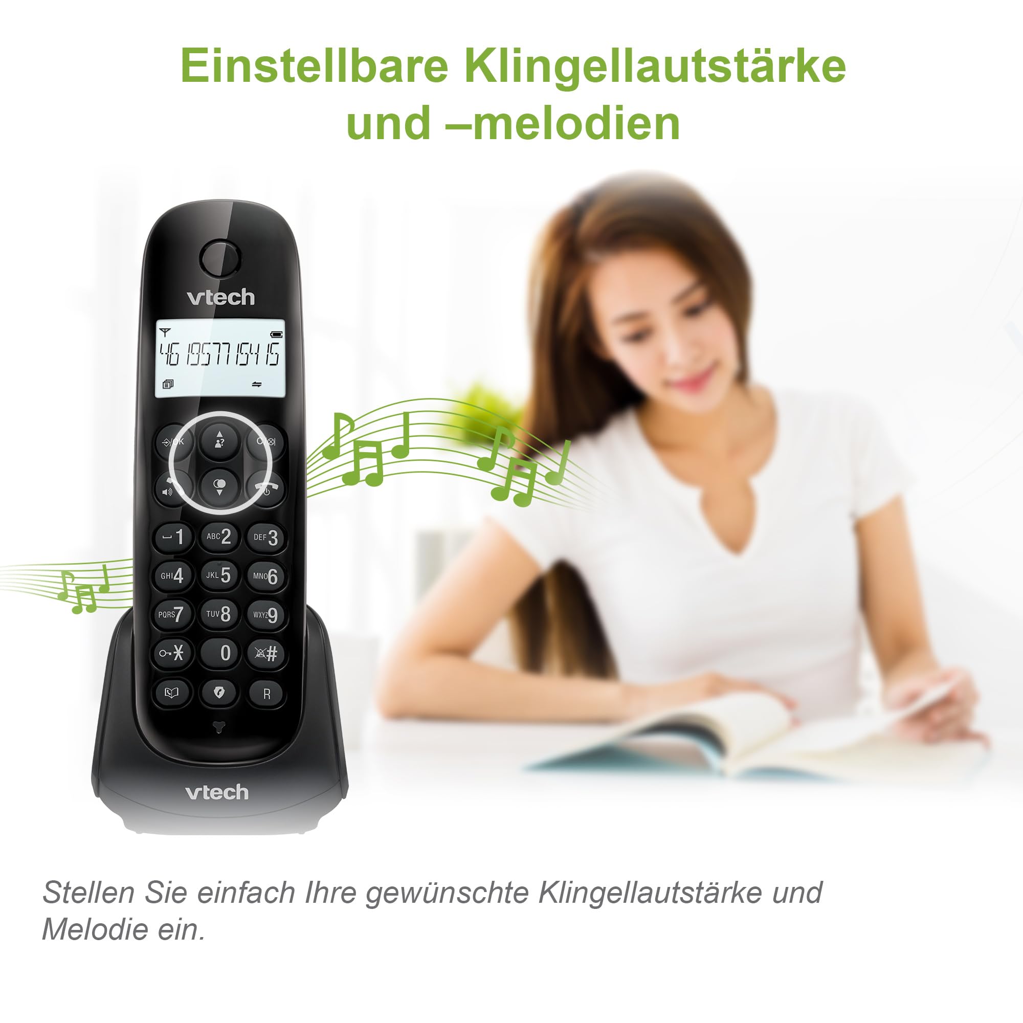 VTech CS1401 DECT Schnurloses Telefon 2 Mobilteile mit Anrufersperre, Freisprecheinrichtung, Anrufererkennung/Anklopffunktion, Hintergrundbeleuchtung Display, ECO-Modus Geringe Strahlung, Schwarz