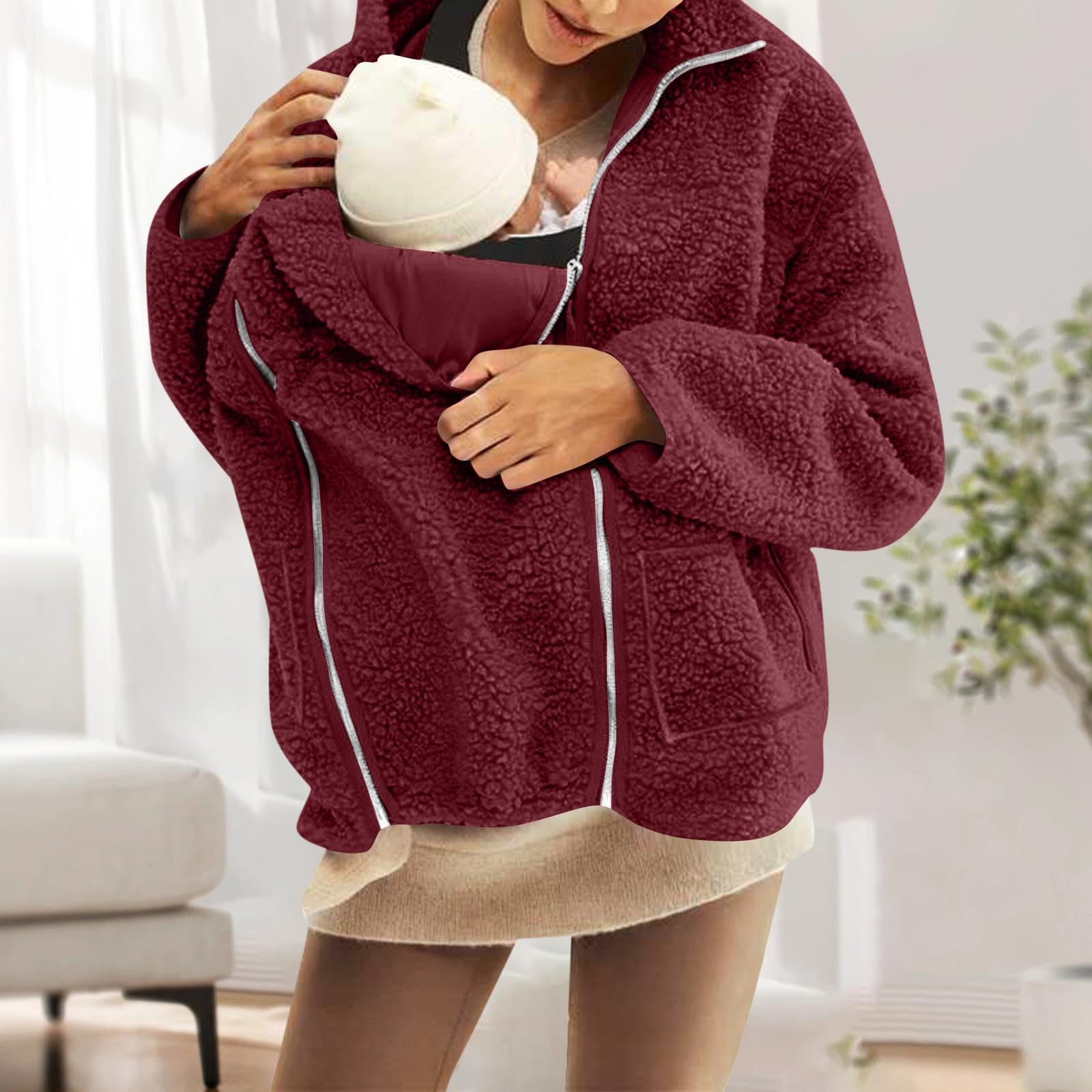 Abrigo de maternidad 2 en 1 para mujer, forro polar con chaquetas de bebé