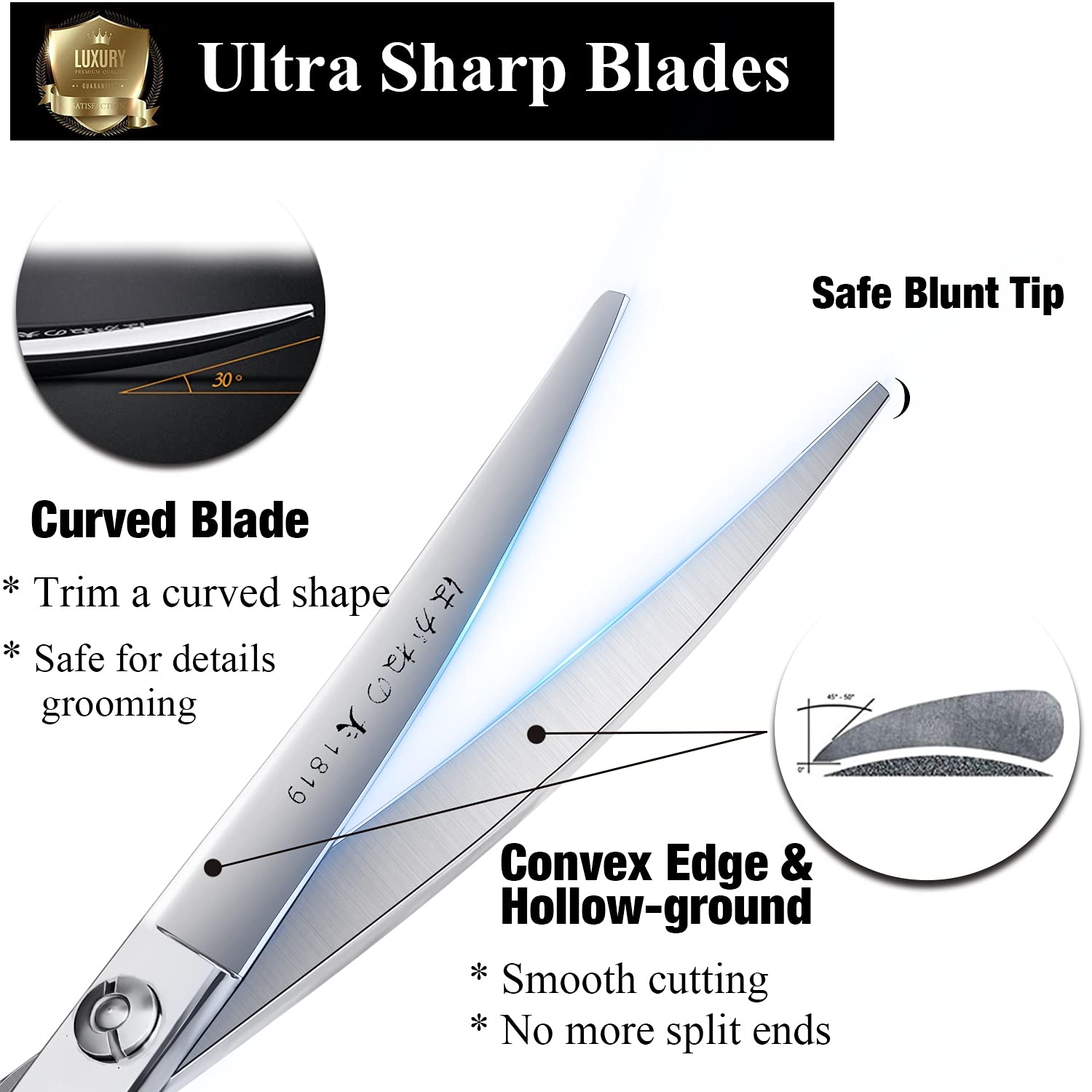 Tijeras profesionales de pelo – Tijeras curvadas – Tijeras de corte de pelo de peluquería – Tijeras de corte de pelo de 15 cm para salón – Hecho de acero inoxidable con tornillo de ajuste fino