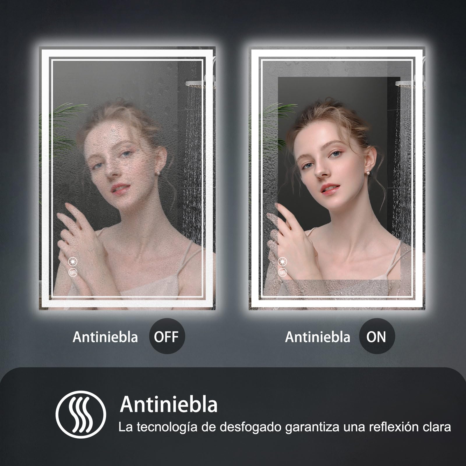 Espejo LED para baño de 61x91cm, Frontal y retroiluminado, antivaho, Regulable, 3 Colores, Espejo de baño LED con función de Memoria, Espejo Inteligente montado en la Pared