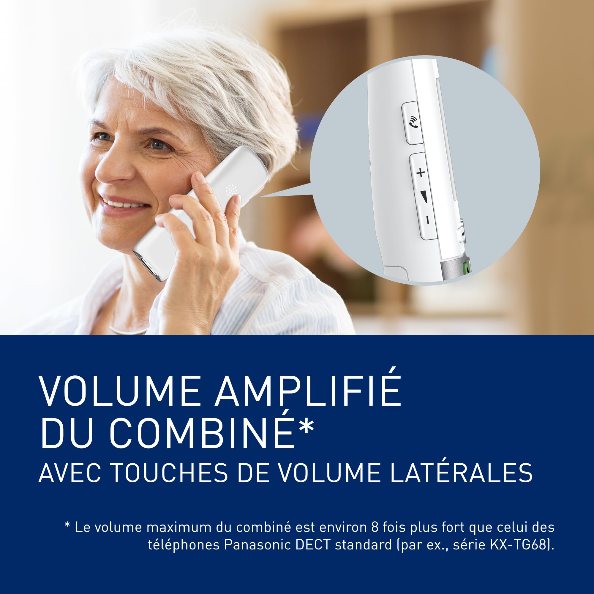Panasonic KX-TGU430EXW Téléphone Numérique sans Fil avec Répondeur, Unité de Base et 1 Combiné, Écran LCD, Appels Favori, Lampe Torche, Compatible avec Les Appareils Auditifs, Blanc et Argent