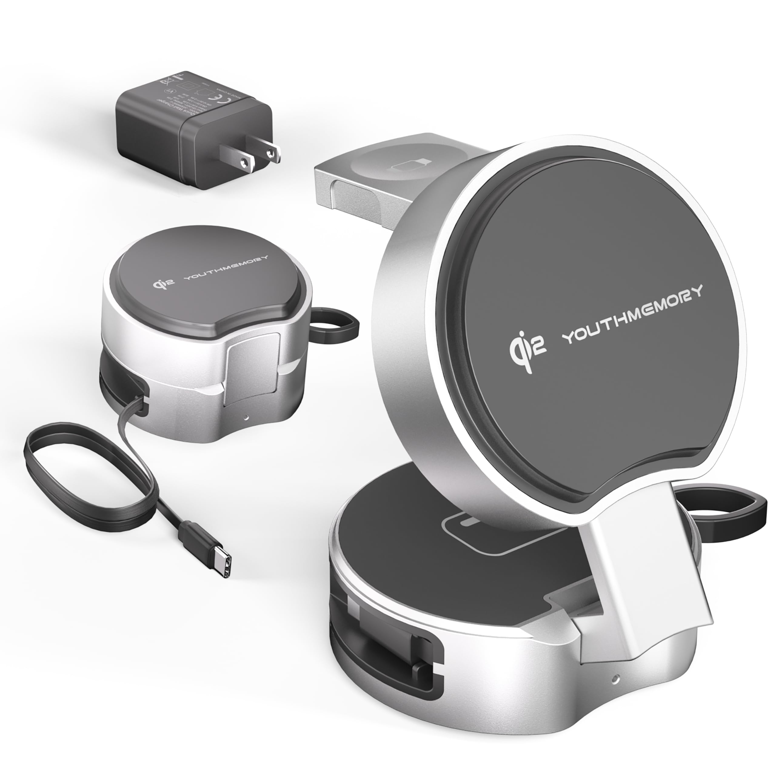 Qi2 Magnetic Wireless Charger Stand Station, Portable Travel Charging Station, 15W Fast Foldable Magnetic Wireless Charger Stand for iPhone 17/17pro16/16 Pro/15/14/13-12 Series, Apple Watch, AirPods